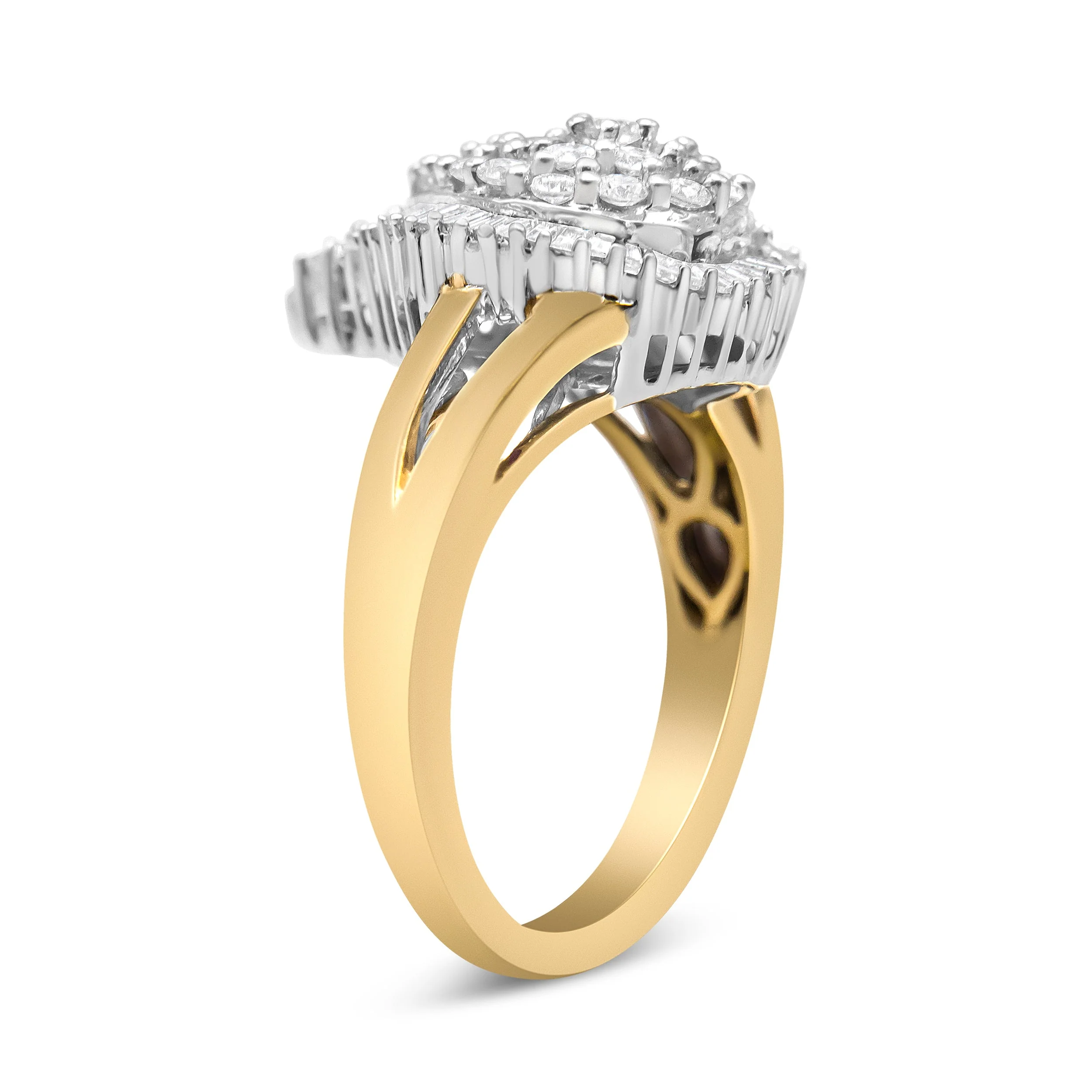 14K Yellow and White Gold 1.00 Cttw Round and Baguette-Cut Diamond Ballerina Cocktail Ring (H-I Color, SI2-I1 Clarity) - Image 10