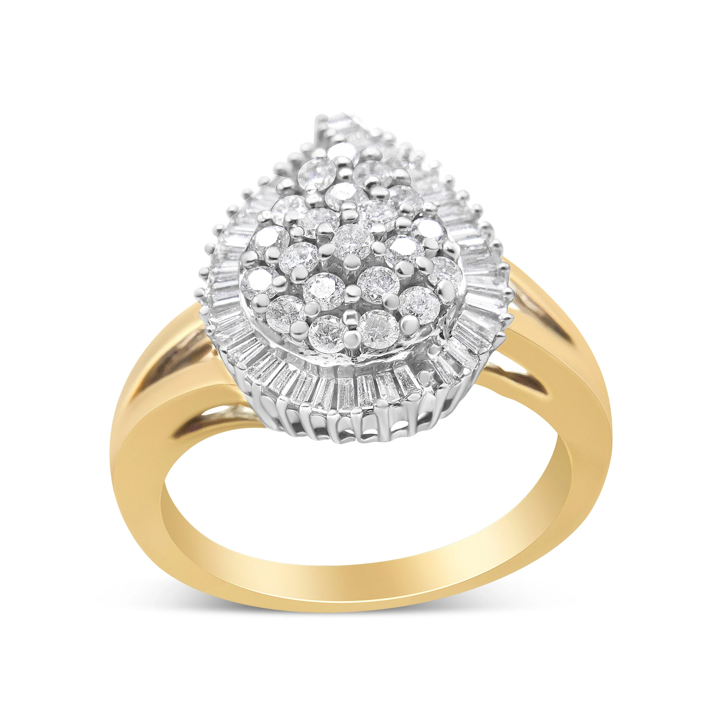 14K Yellow and White Gold 1.00 Cttw Round and Baguette-Cut Diamond Ballerina Cocktail Ring (H-I Color, SI2-I1 Clarity) - Image 11