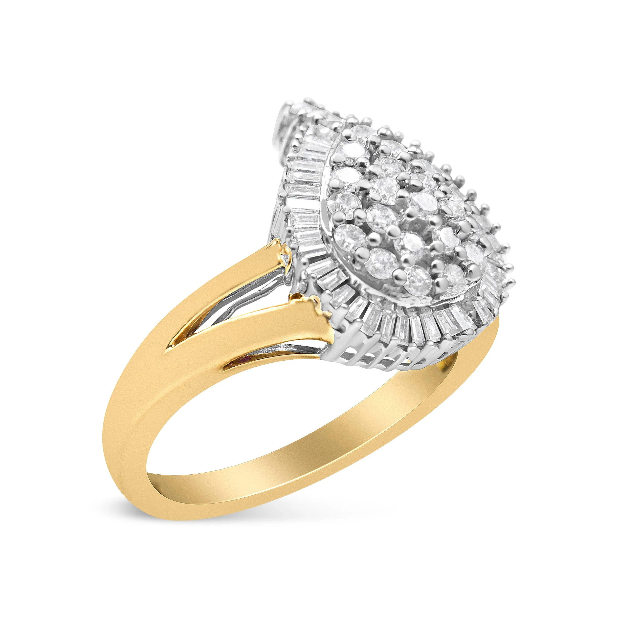 14K Yellow and White Gold 1.00 Cttw Round and Baguette-Cut Diamond Ballerina Cocktail Ring (H-I Color, SI2-I1 Clarity) - Image 12