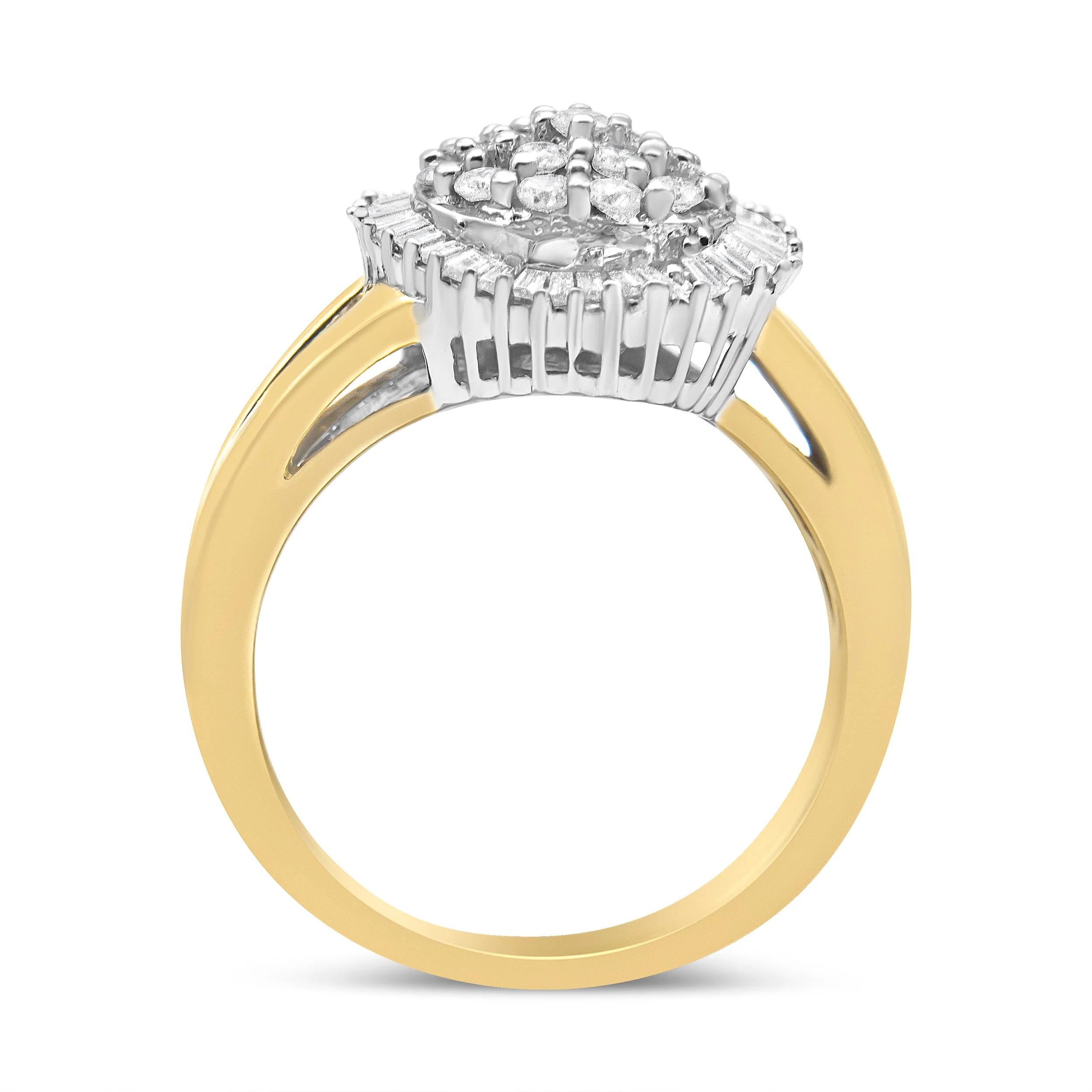 14K Yellow and White Gold 1.00 Cttw Round and Baguette-Cut Diamond Ballerina Cocktail Ring (H-I Color, SI2-I1 Clarity) - Image 13
