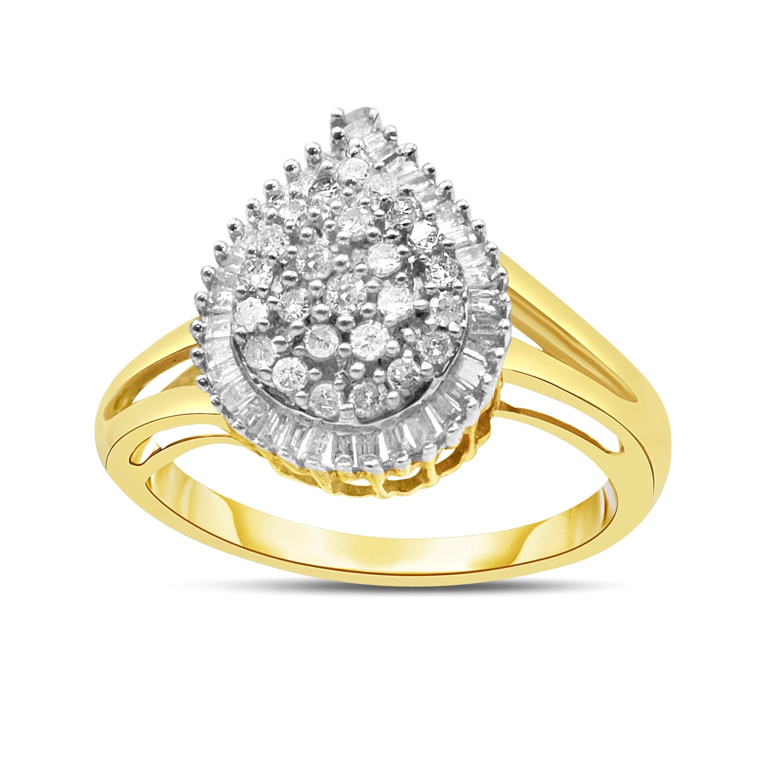 14K Yellow and White Gold 1.00 Cttw Round and Baguette-Cut Diamond Ballerina Cocktail Ring (H-I Color, SI2-I1 Clarity) - Image 2