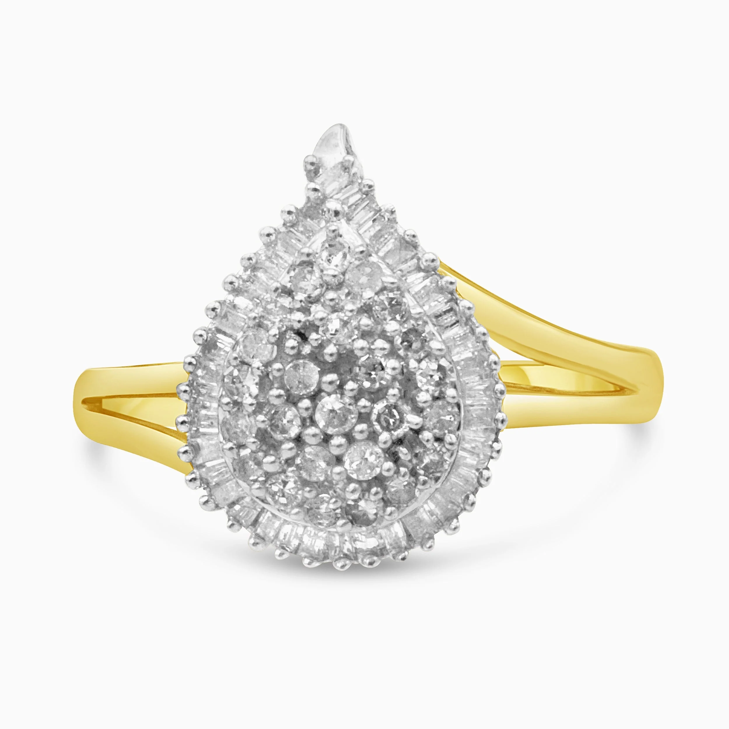 14K Yellow and White Gold 1.00 Cttw Round and Baguette-Cut Diamond Ballerina Cocktail Ring (H-I Color, SI2-I1 Clarity) - Image 3