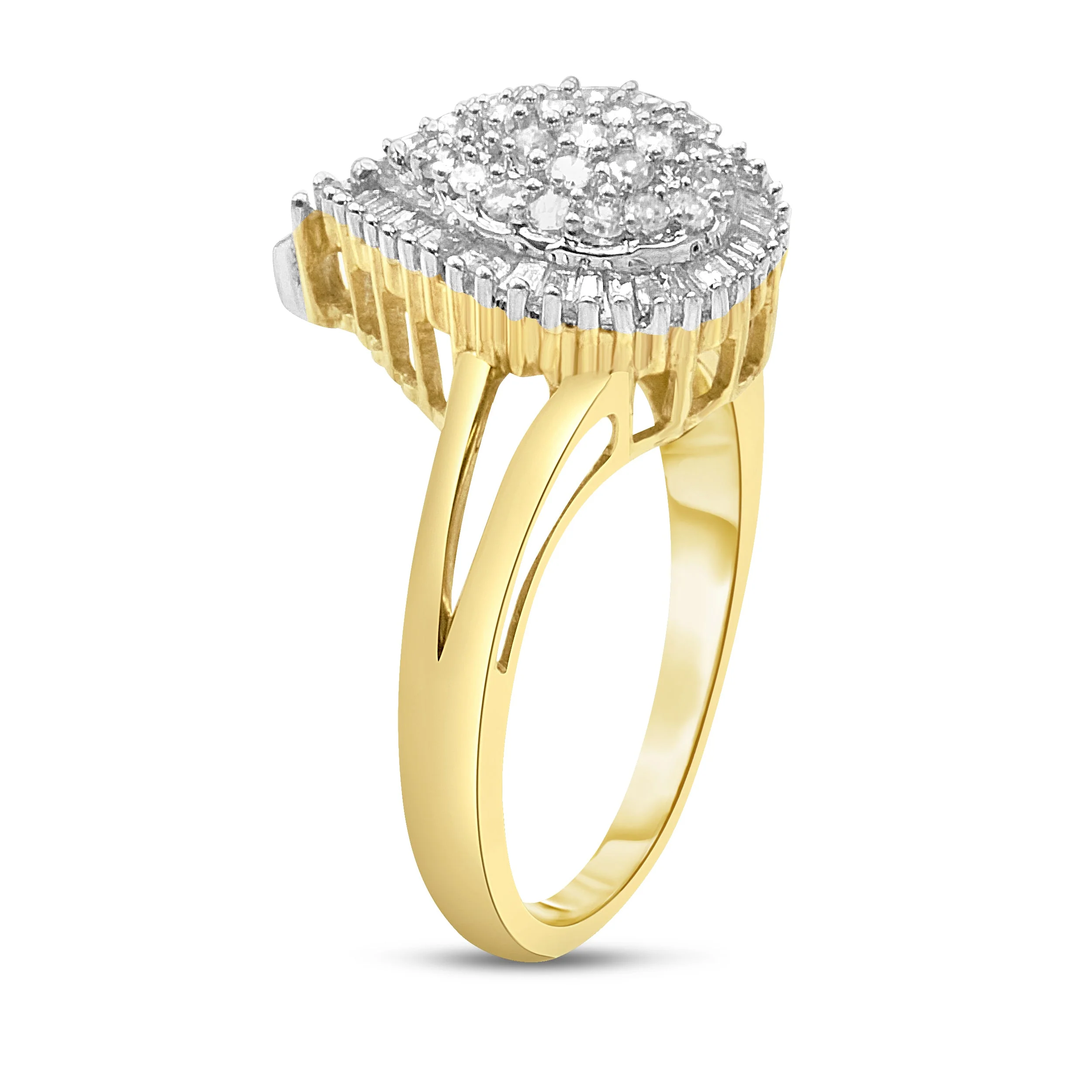 14K Yellow and White Gold 1.00 Cttw Round and Baguette-Cut Diamond Ballerina Cocktail Ring (H-I Color, SI2-I1 Clarity) - Image 4