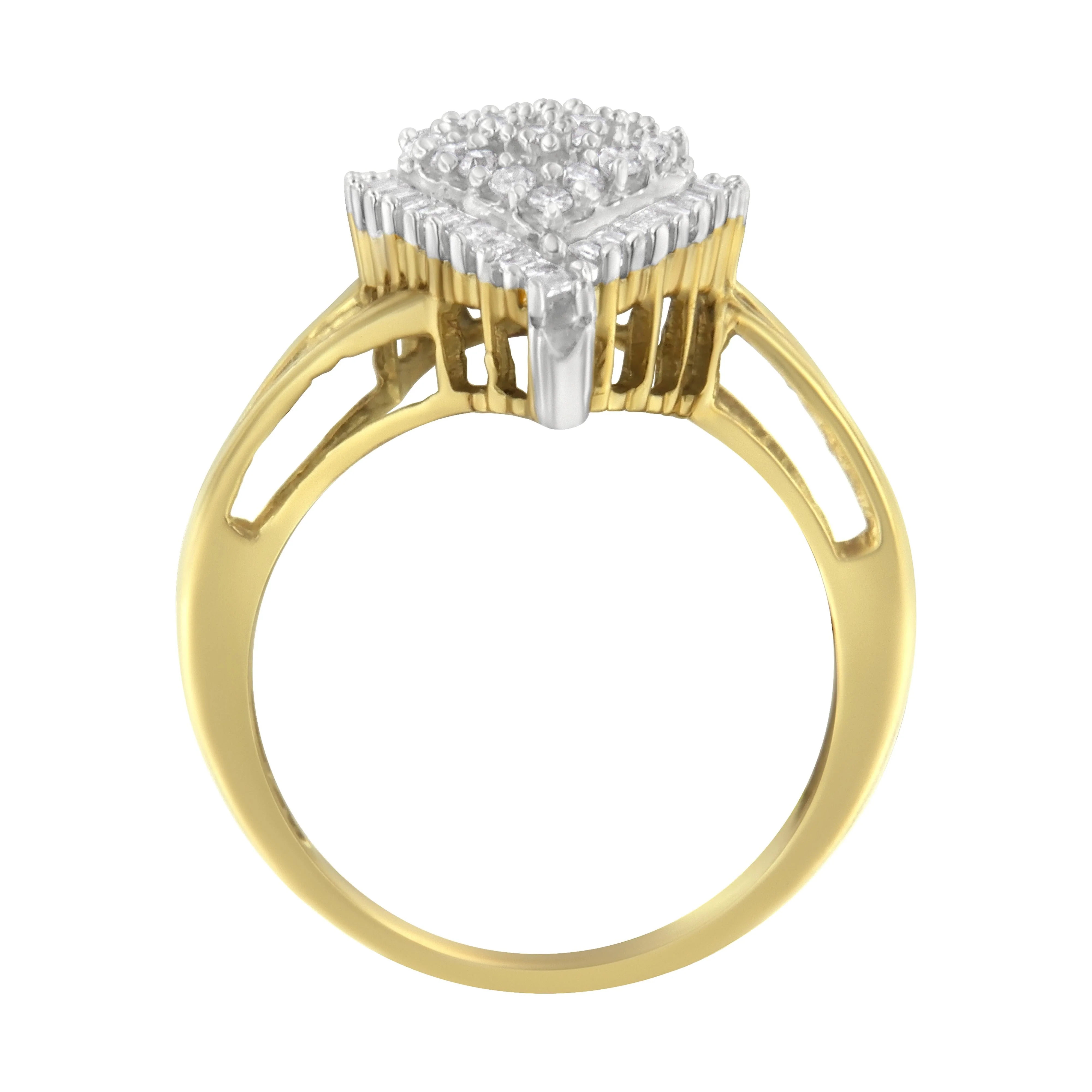 14K Yellow and White Gold 1.00 Cttw Round and Baguette-Cut Diamond Ballerina Cocktail Ring (H-I Color, SI2-I1 Clarity) - Image 5