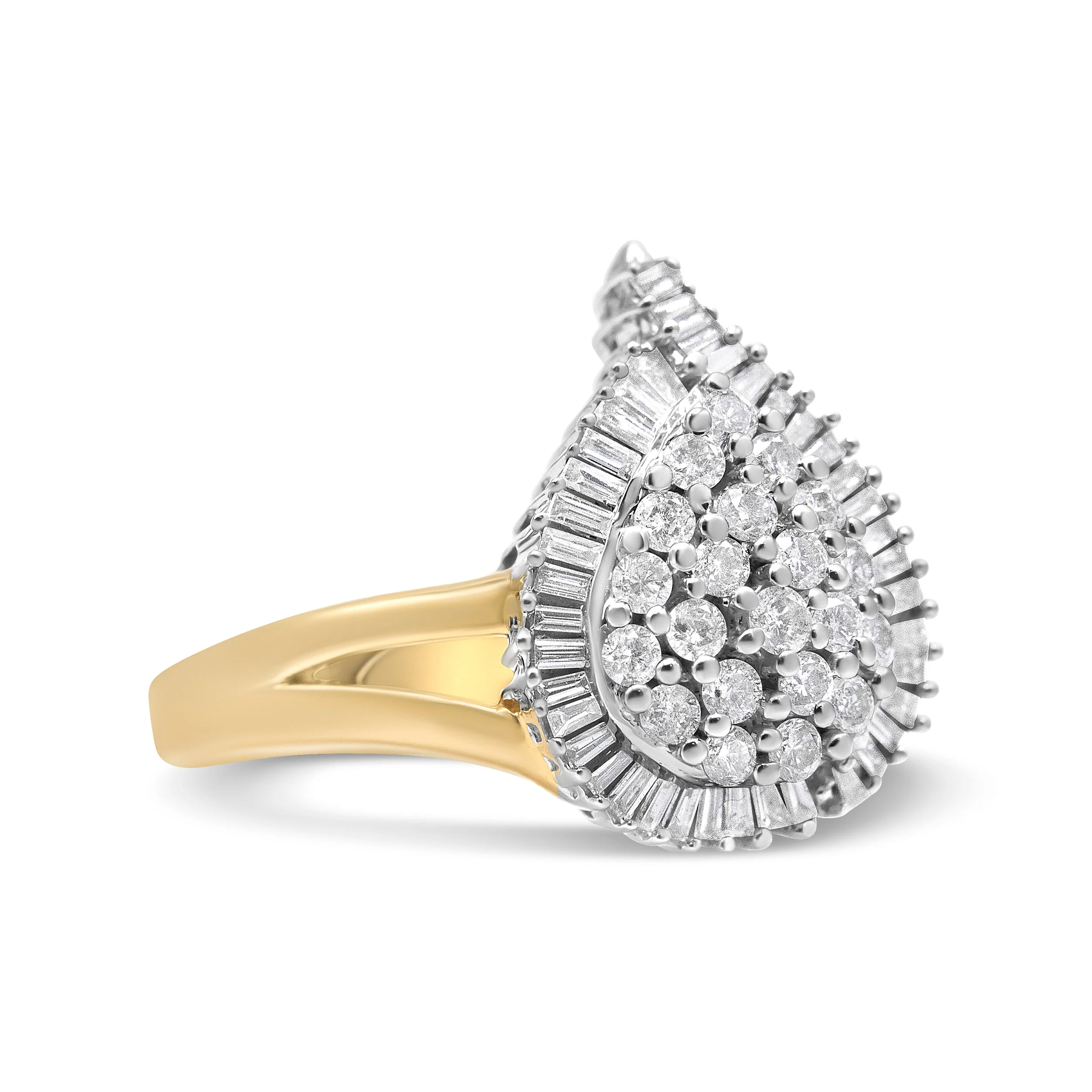 14K Yellow and White Gold 1.00 Cttw Round and Baguette-Cut Diamond Ballerina Cocktail Ring (H-I Color, SI2-I1 Clarity) - Image 8