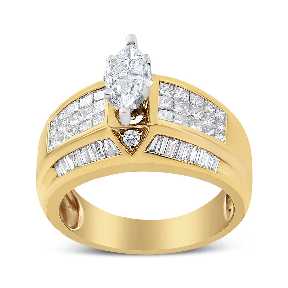 14K Yellow and White Gold 1 3/4 Cttw Round, Baguette, Princess and Pie-Cut Diamond Ring (H-I Color, SI1-SI2 Clarity) - Image 2