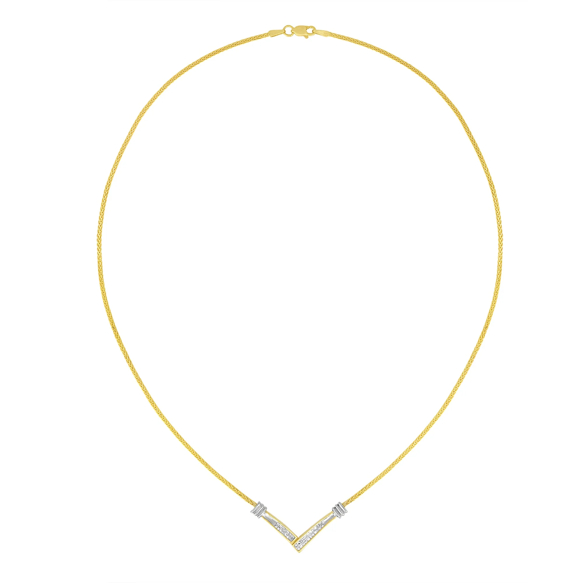 14K Yellow and White Gold 1/4 Cttw Princess Cut Diamond Channel-Set “V†Shape 18" Pendant Necklace (H-I Color, SI2-I1 Clarity) - Image 2