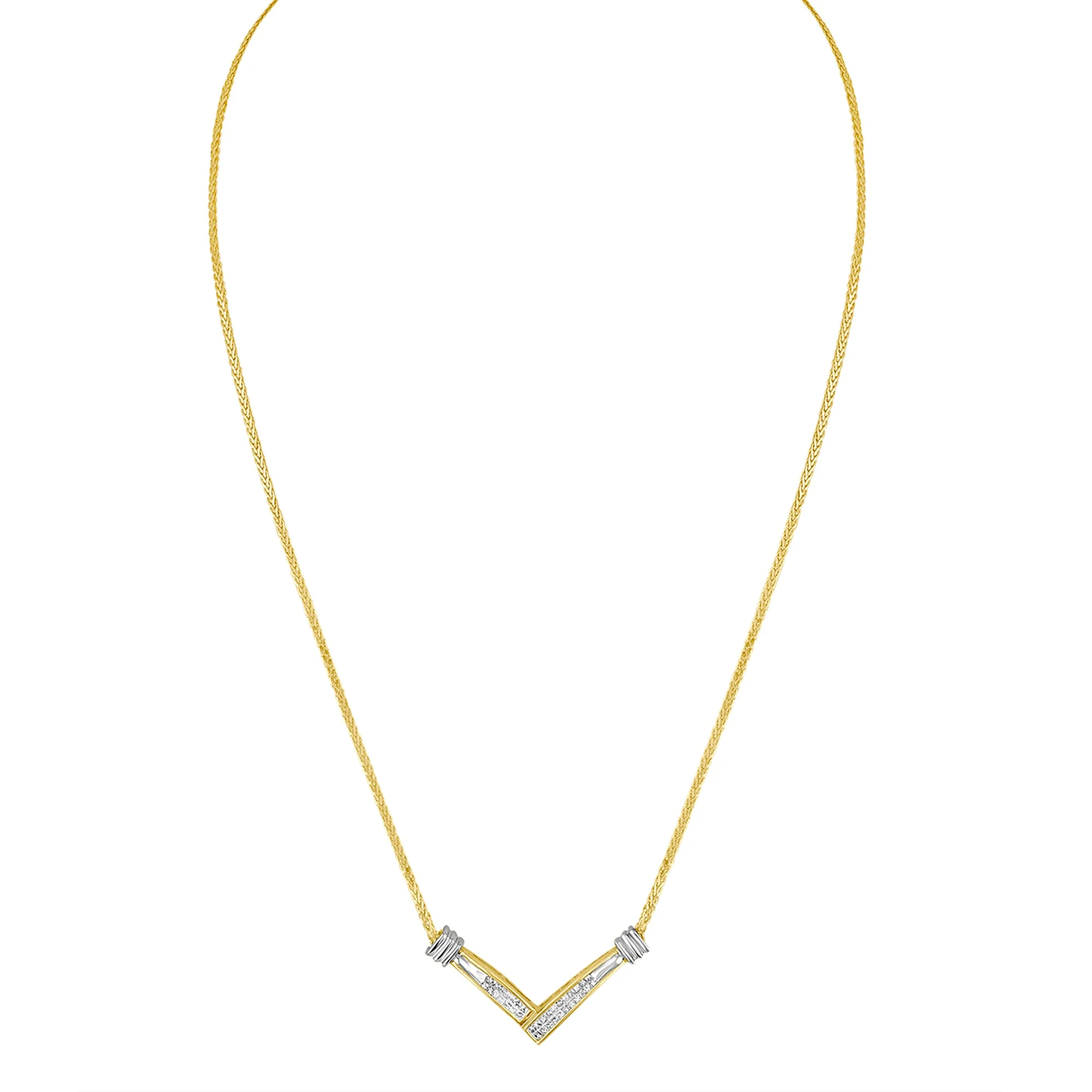 14K Yellow and White Gold 1/4 Cttw Princess Cut Diamond Channel-Set “V†Shape 18" Pendant Necklace (H-I Color, SI2-I1 Clarity) - Image 3