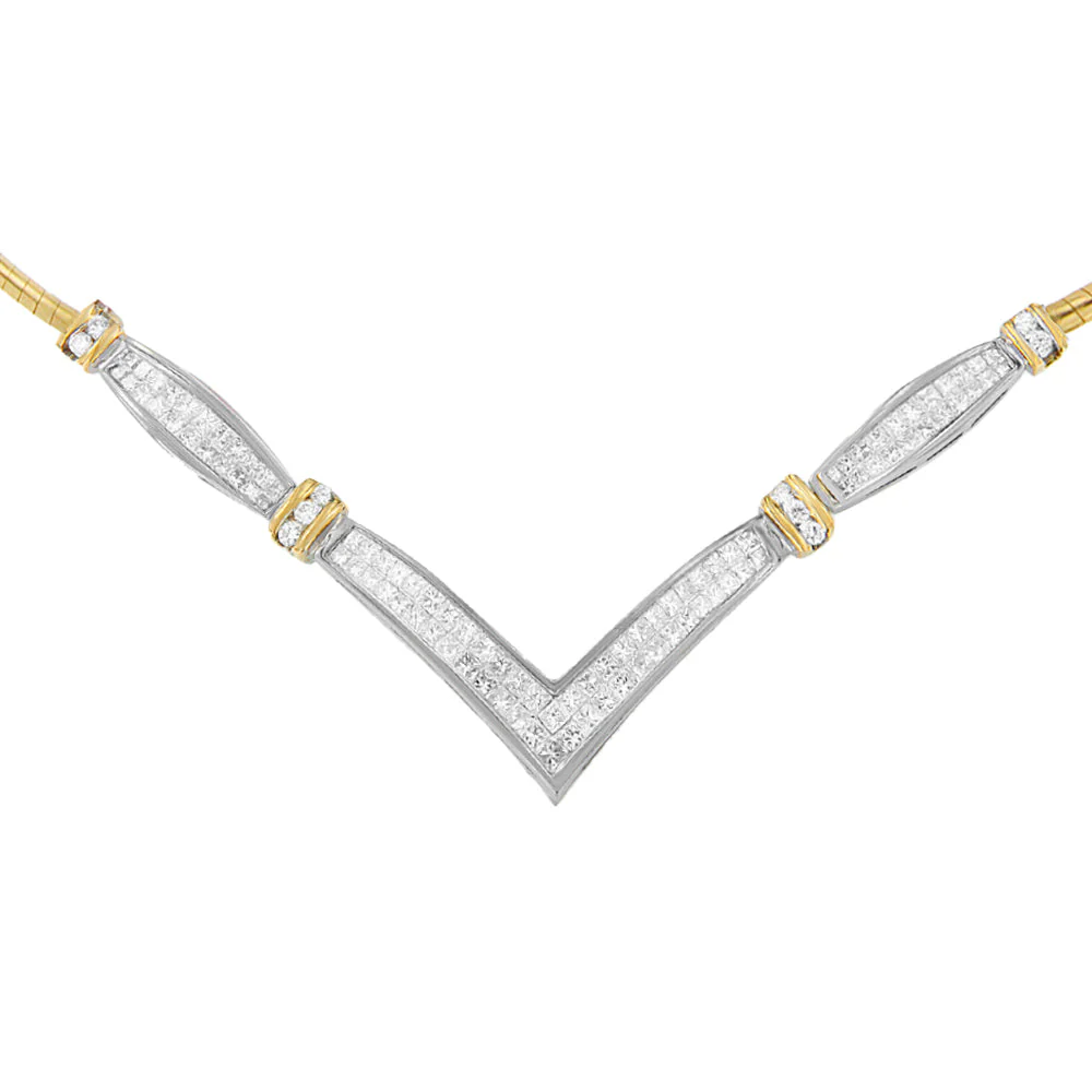 14K Yellow and White Gold 2.00 Cttw Round and Princess-Cut Diamond 'V' Shape Statement Necklace (H-I Color, SI2-I1 Clarity) - 18" - Image 5