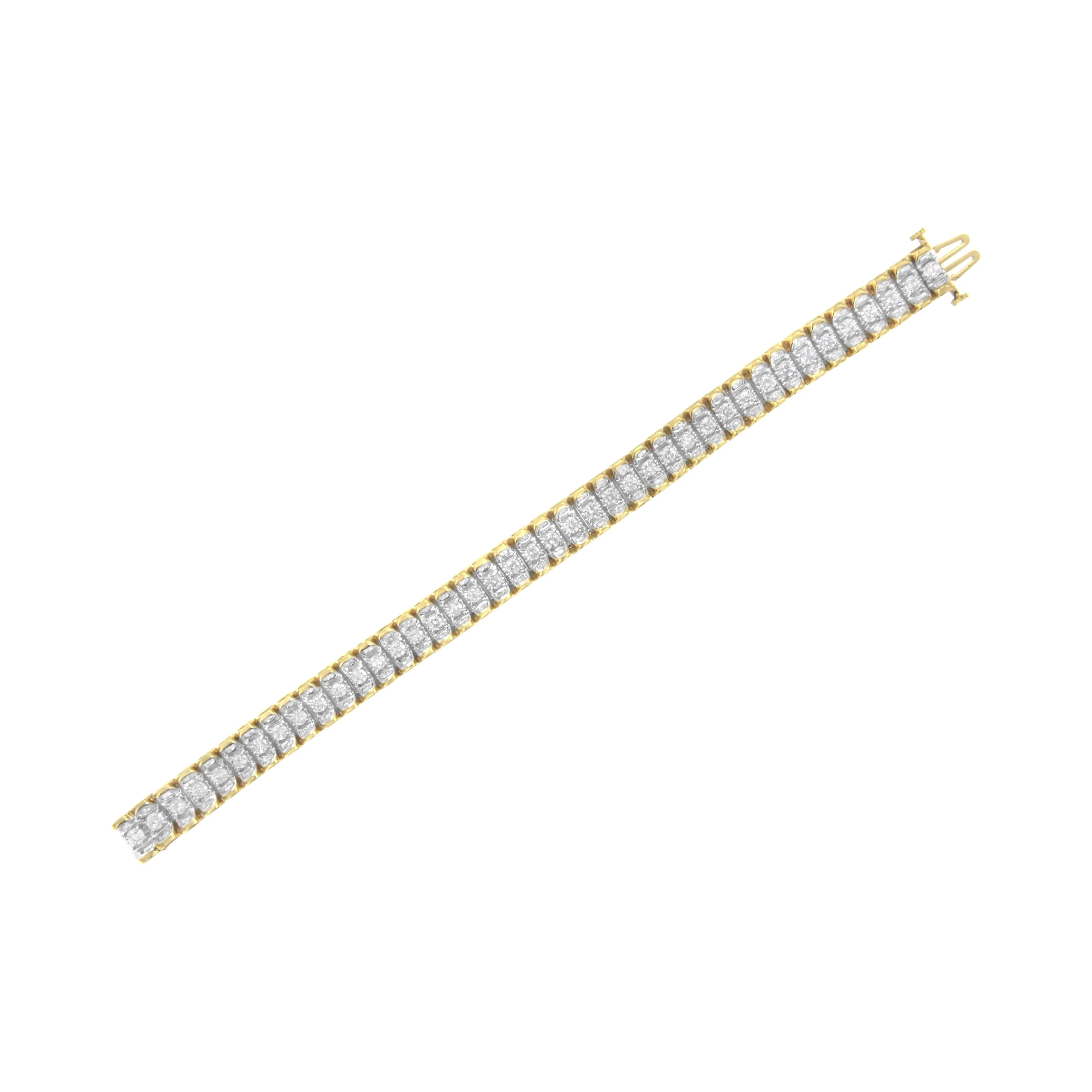 14K Yellow and White Gold 5.0 Cttw Round & Baguette Cut Diamond 7" Reflective Tennis Bracelet (H-I Color, I1-I2 Clarity) - Image 5