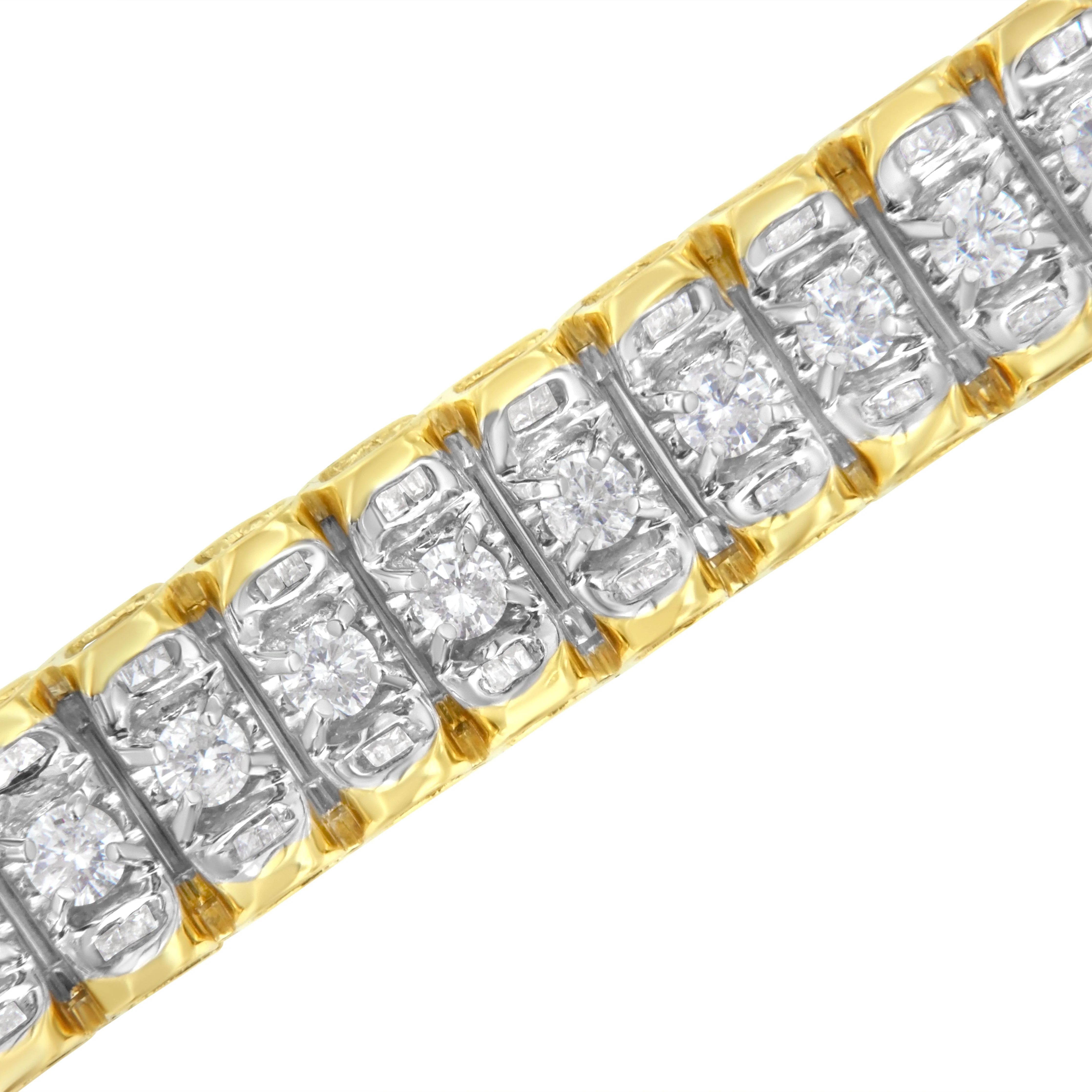 14K Yellow and White Gold 5.0 Cttw Round & Baguette Cut Diamond 7" Reflective Tennis Bracelet (H-I Color, I1-I2 Clarity) - Image 9