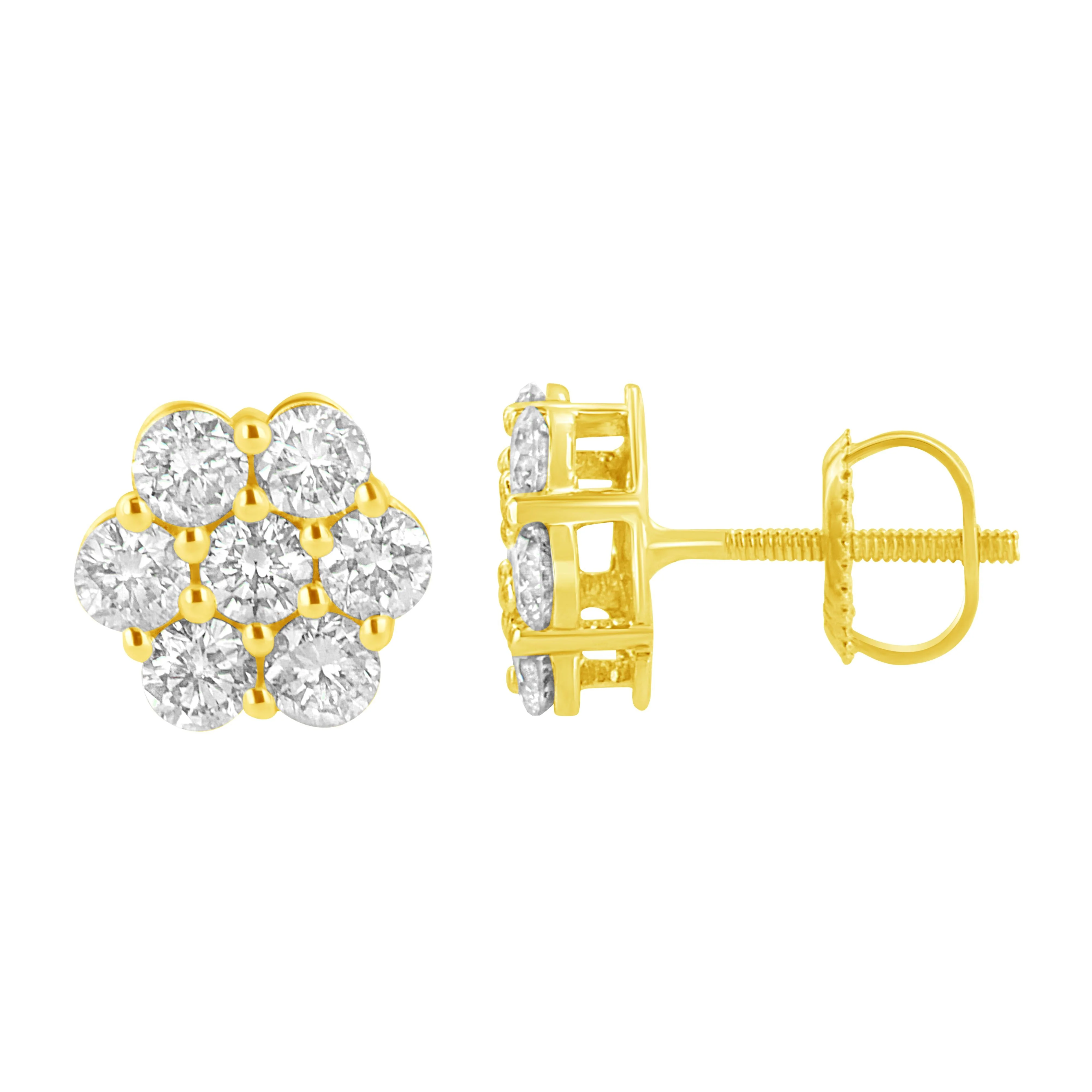 14K Yellow Gold 1.0 Cttw Diamond Flower Earring (J-K Color, I1-I2 Clarity) - Image 2
