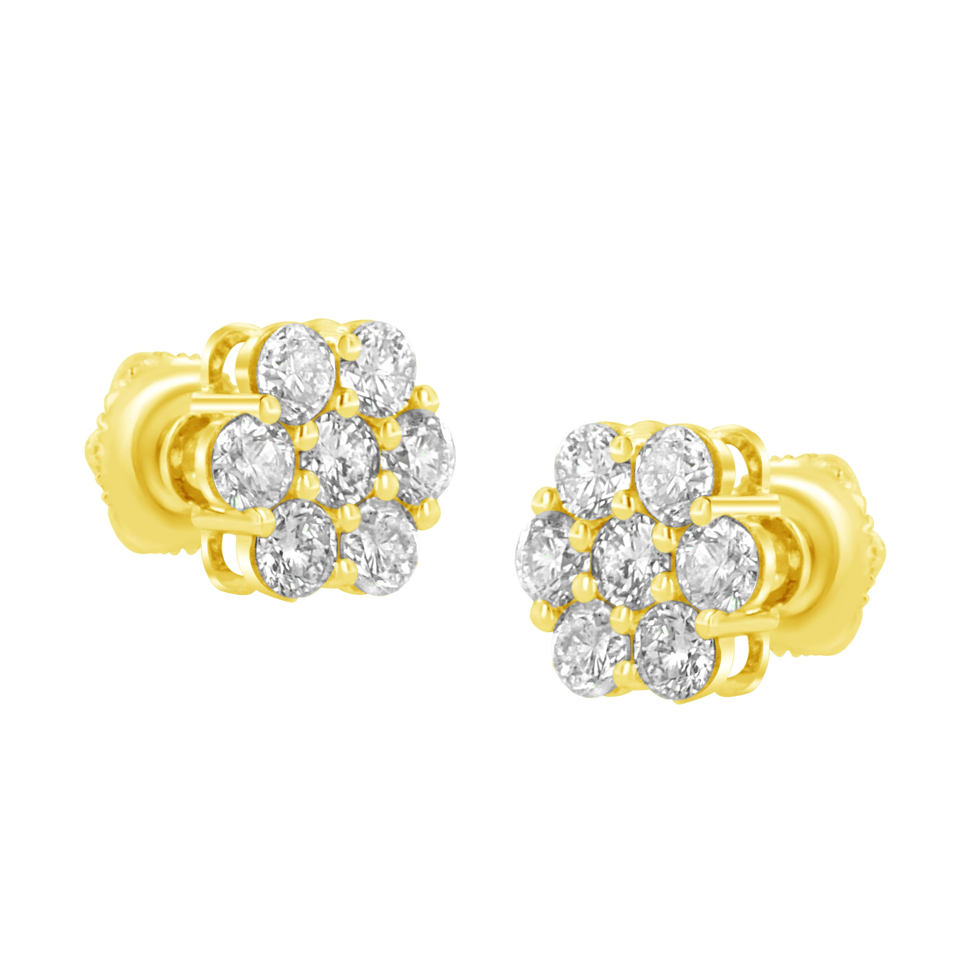14K Yellow Gold 1.0 Cttw Diamond Flower Earring (J-K Color, I1-I2 Clarity) - Image 3