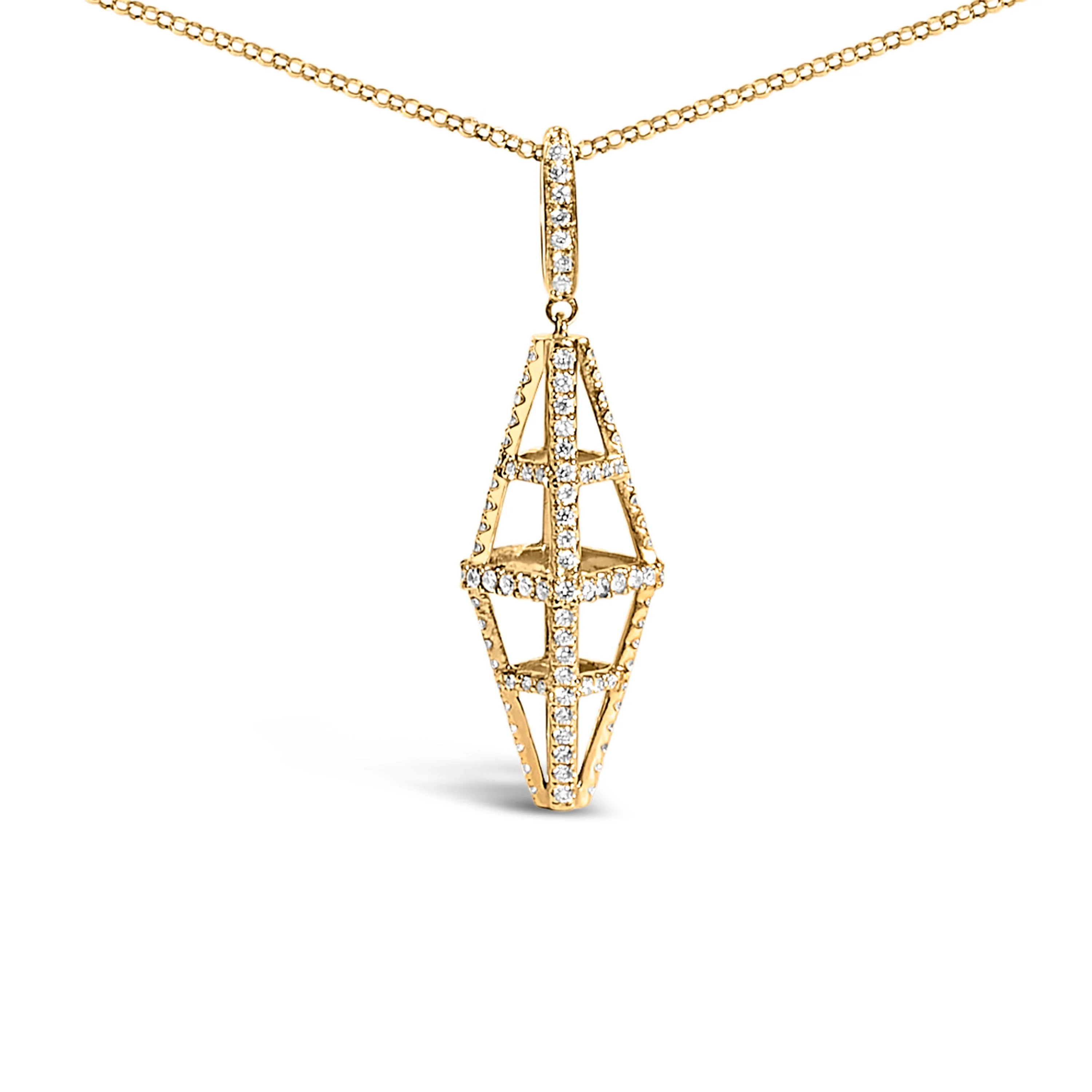 14K Yellow Gold 1.0 Cttw Diamond Studded Geometric Double Pyramid 18" Pendant Necklace (G-H Color, SI1-SI2 Clarity) - Image 2