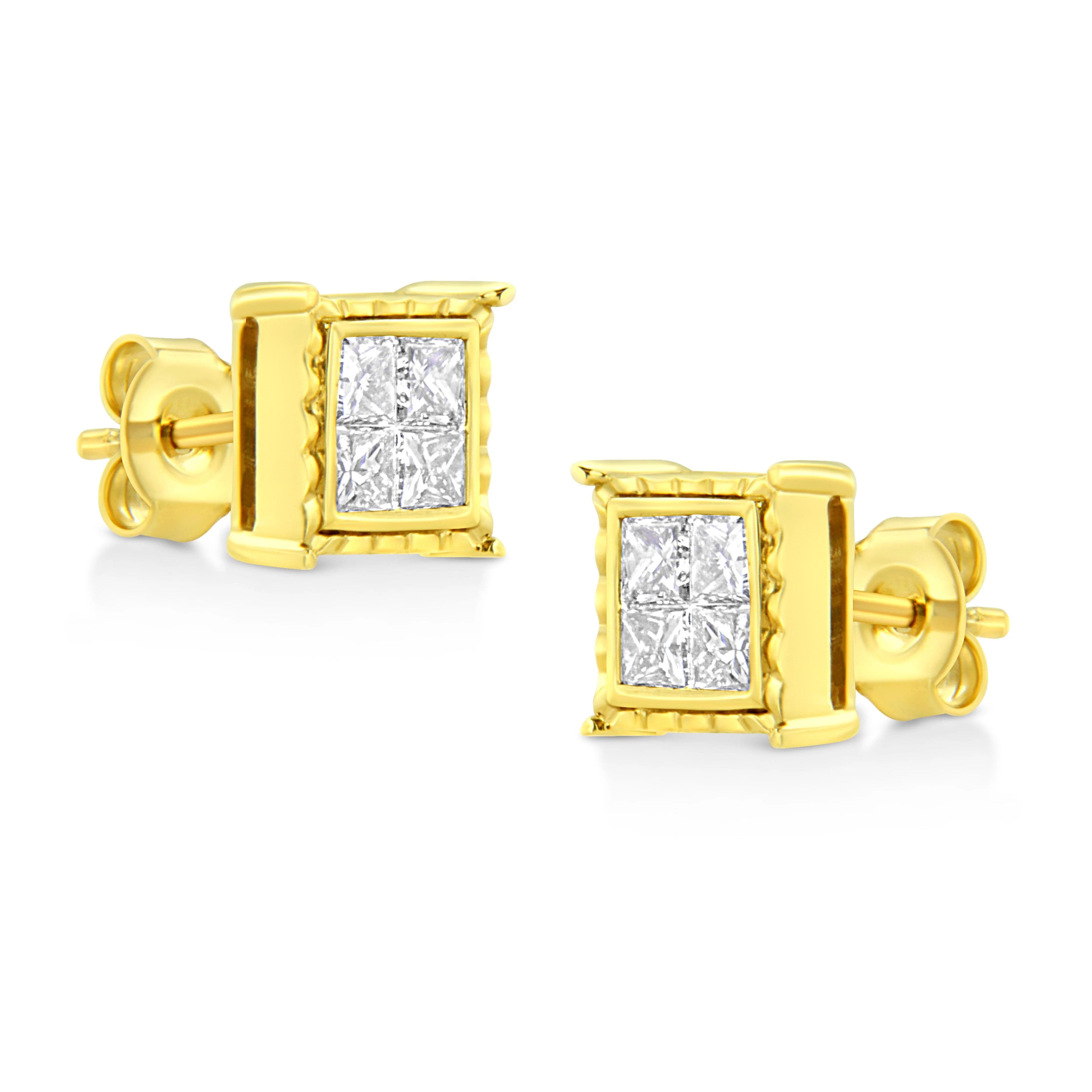 14K Yellow Gold 1 Cttw Princess Cut Diamond Square Stud Earrings - Image 11