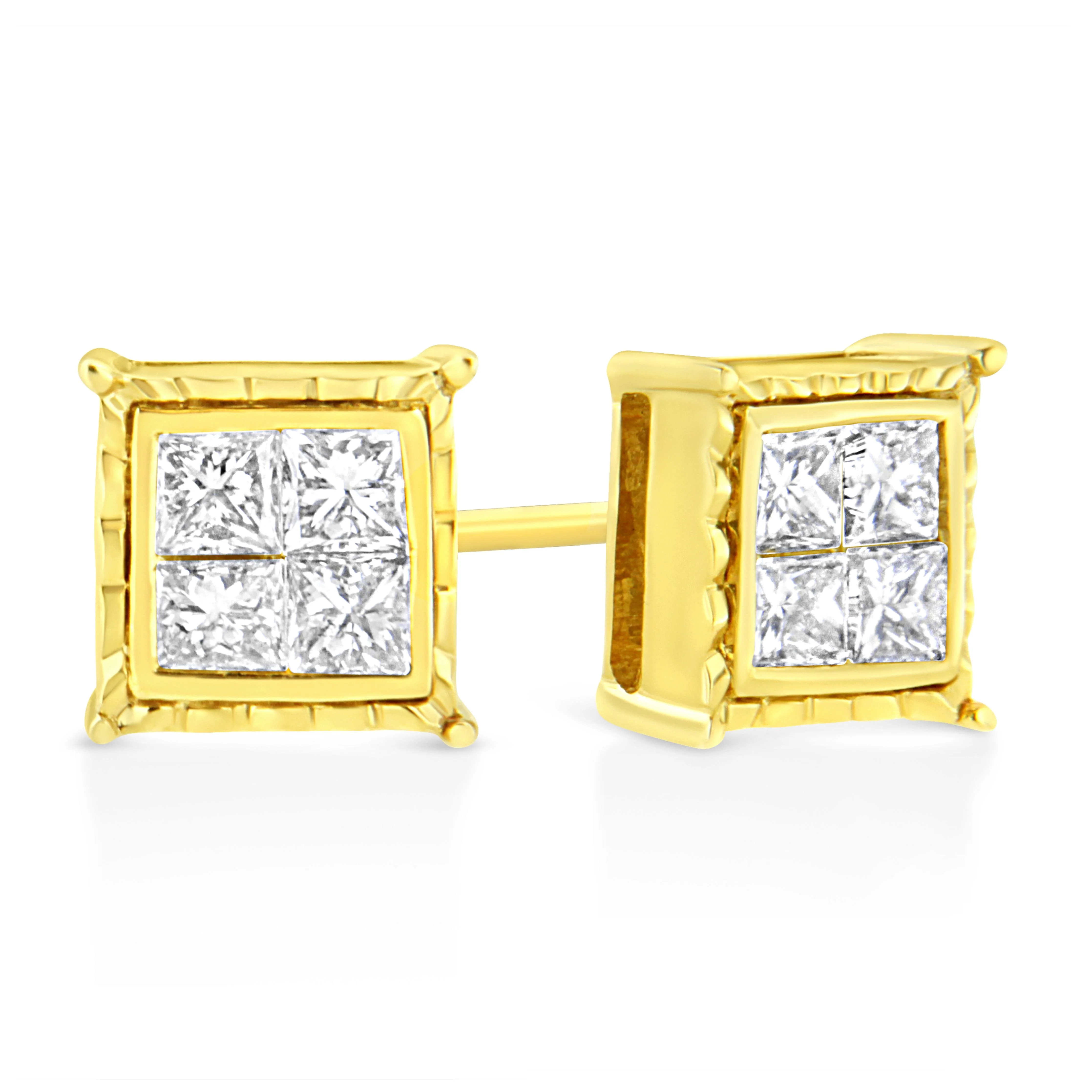 14K Yellow Gold 1 Cttw Princess Cut Diamond Square Stud Earrings - Image 9