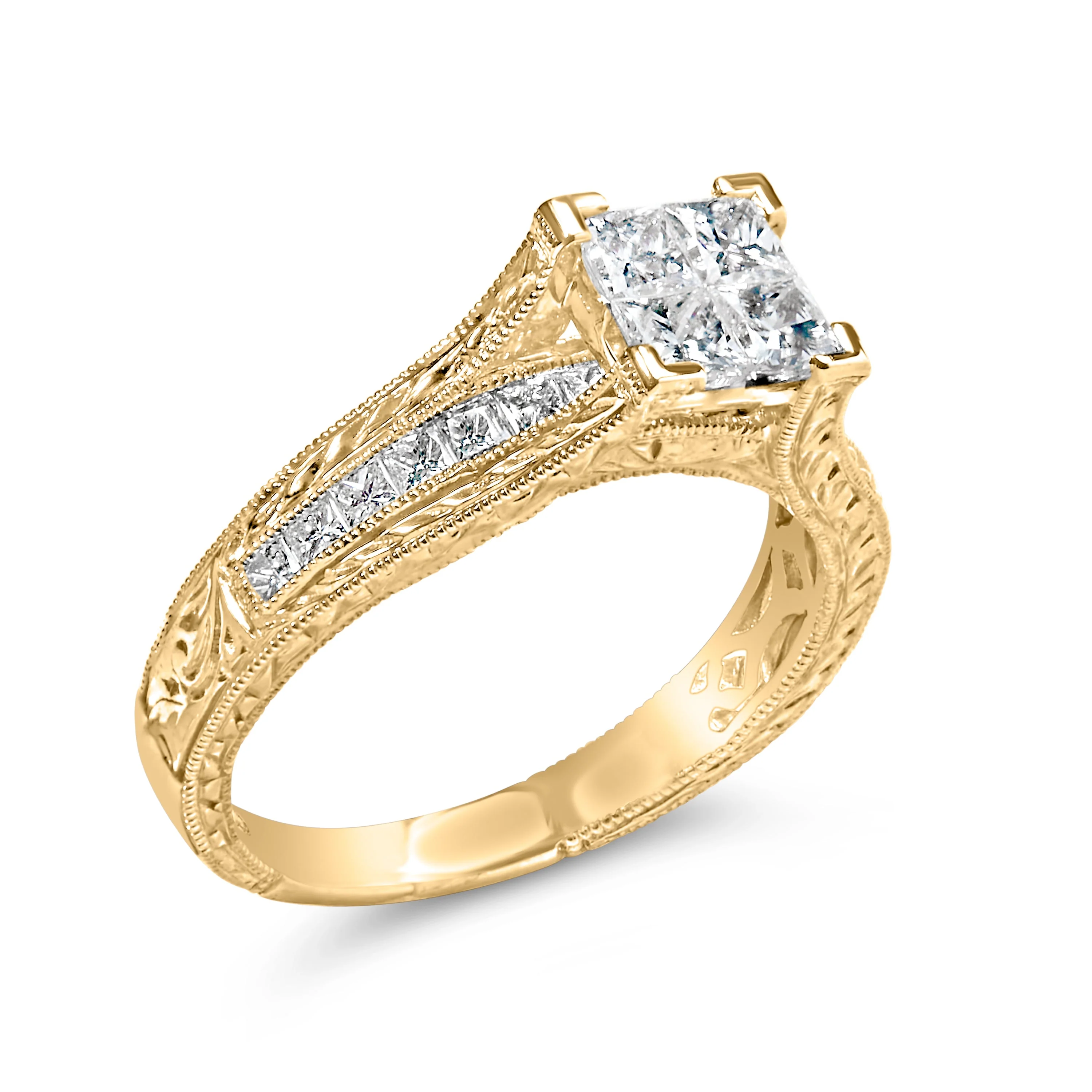 14K Yellow Gold 1.0 Cttw Princess Composite Diamond Engagement Ring (G-H Color, VS1-VS2 Clarity) - Size 7 - Image 3