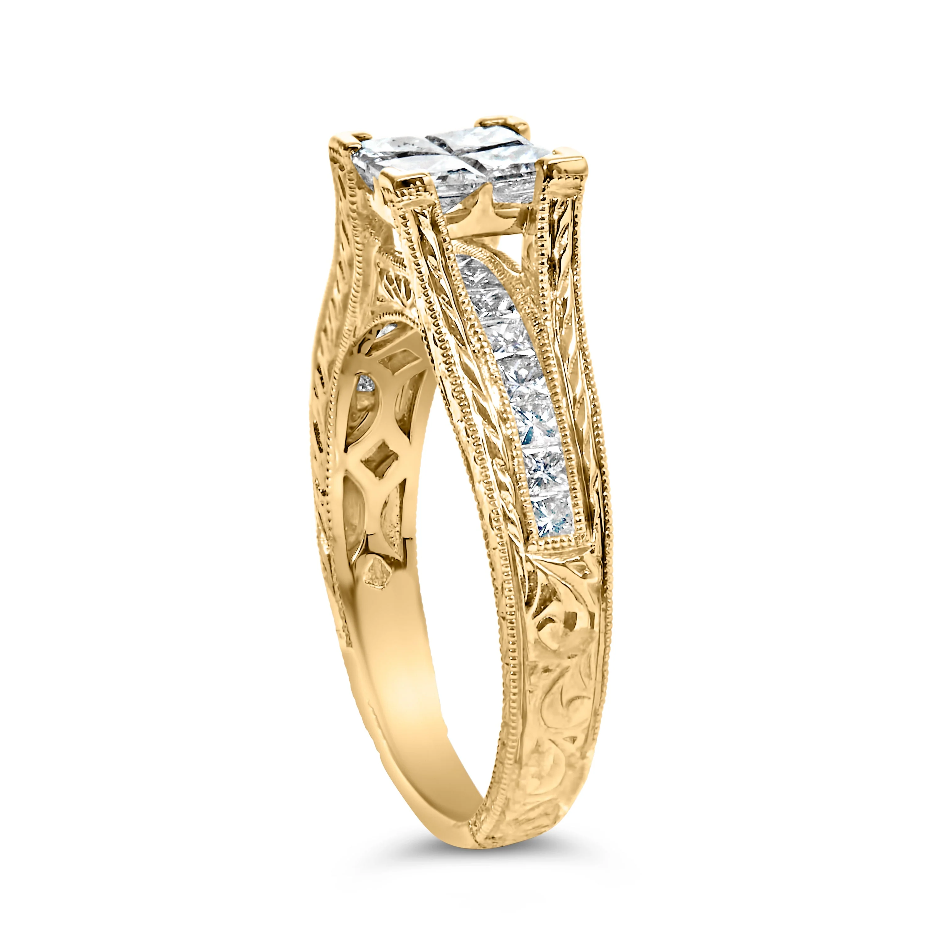 14K Yellow Gold 1.0 Cttw Princess Composite Diamond Engagement Ring (G-H Color, VS1-VS2 Clarity) - Size 7 - Image 4