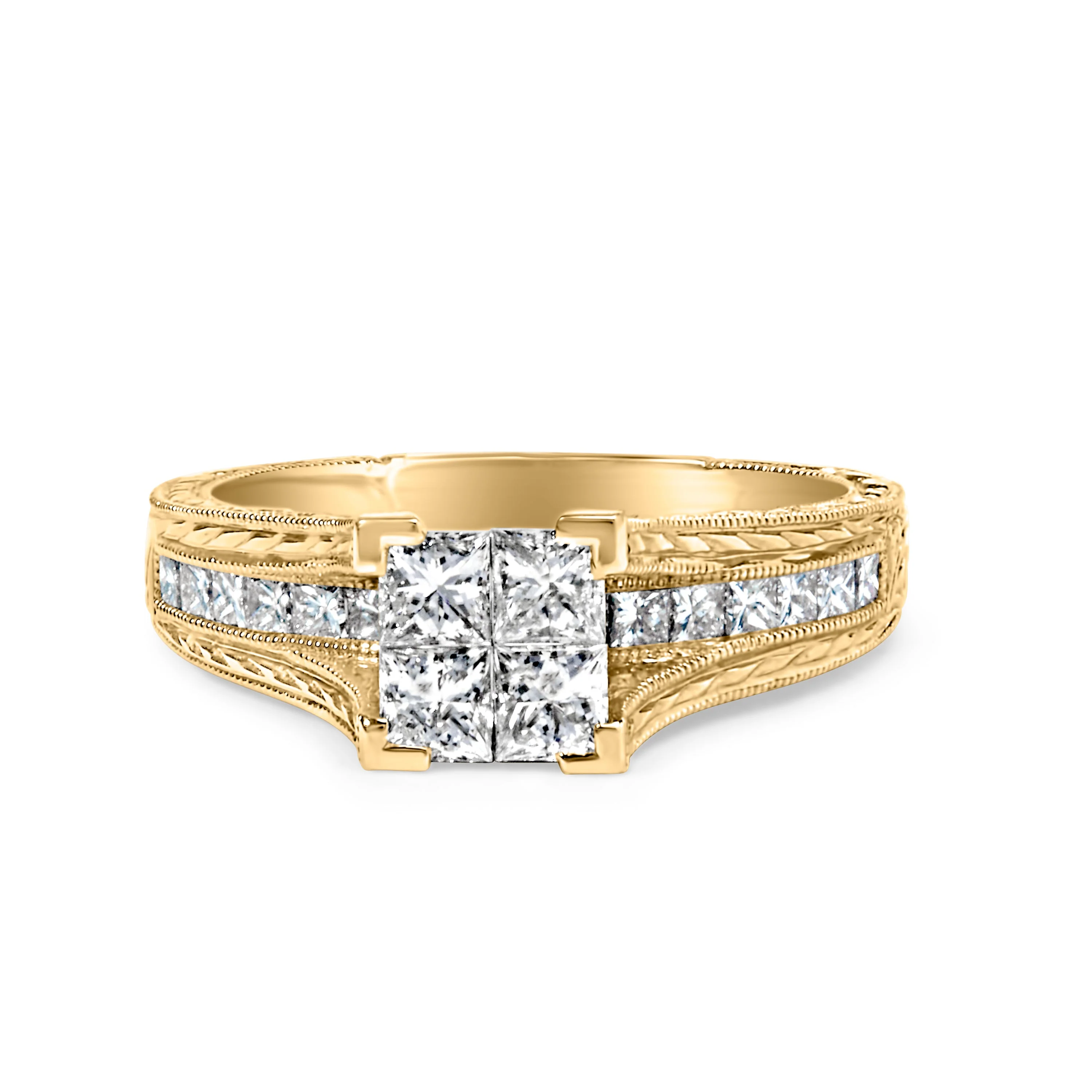 14K Yellow Gold 1.0 Cttw Princess Composite Diamond Engagement Ring (G-H Color, VS1-VS2 Clarity) - Size 7 - Image 5