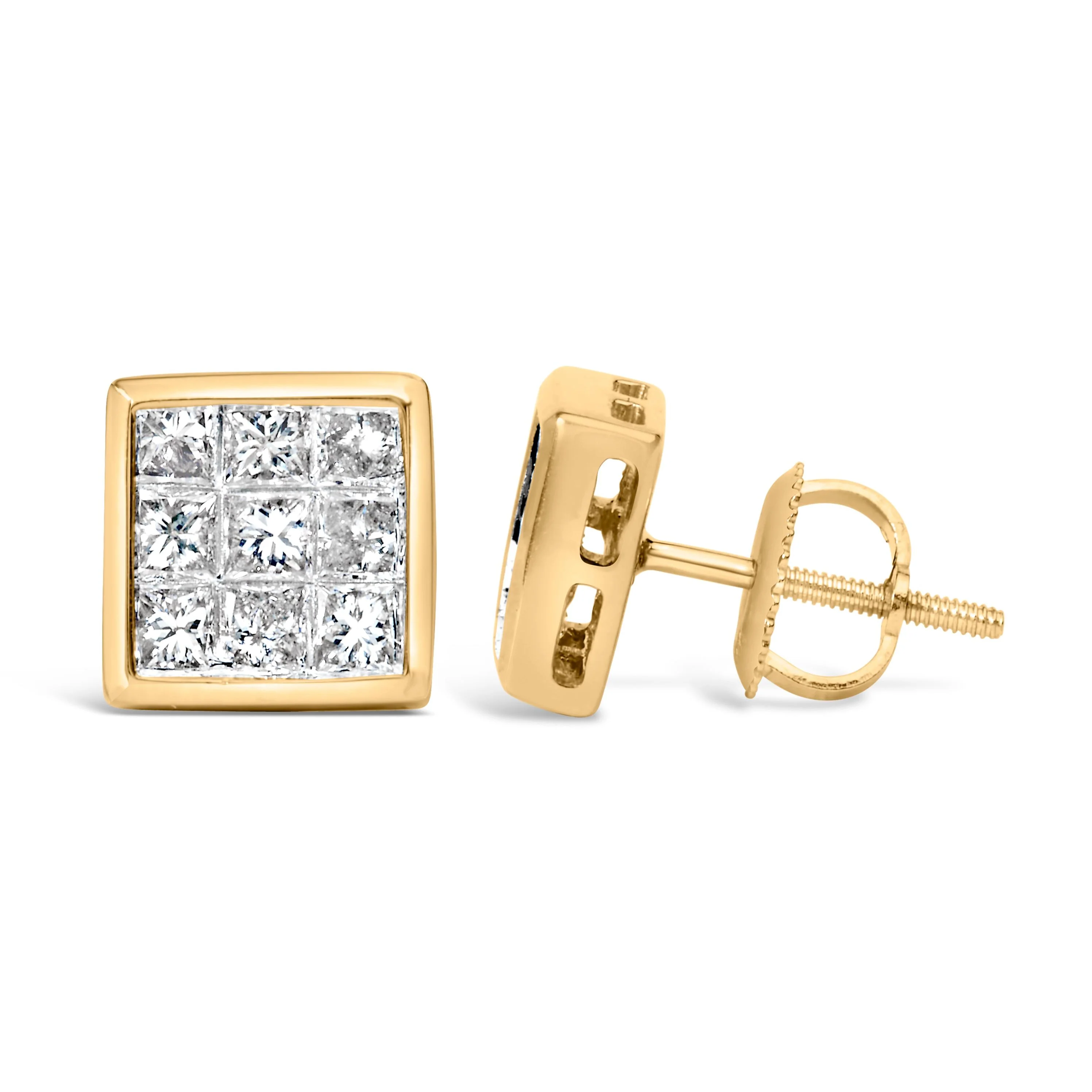 14K Yellow Gold 1.0 Cttw Princess Cut Diamond Composite Stud Earrings with Screw Backs (J-K Color, SI1-SI2 Clarity) - Image 6