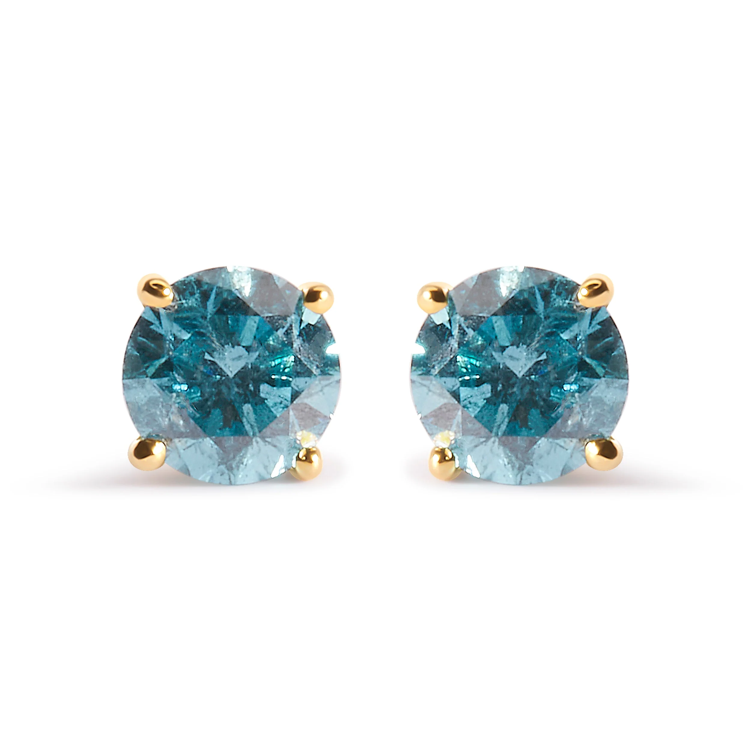14K Yellow Gold 1.0 Cttw Treated Aqua Blue Diamond Classic Solitaire Stud Earrings (Aqua Blue Color, I2-I3 Clarity) - Image 4