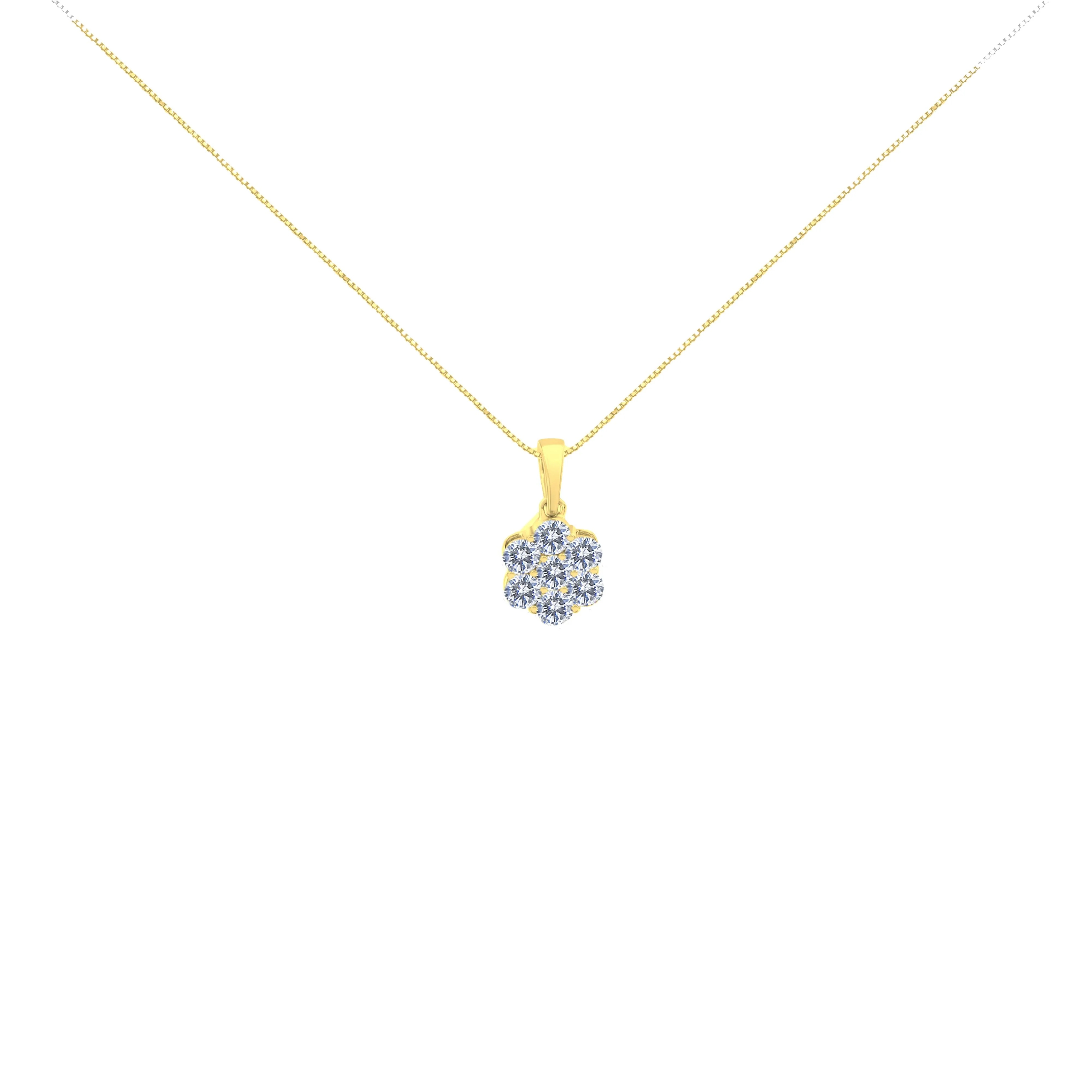 14K Yellow Gold 1.00 Cttw Brilliant Round-Cut Diamond 7 Stone Floral Cluster 18" Pendant Necklace (H-I Color, SI2-I1 Clarity) - Image 2