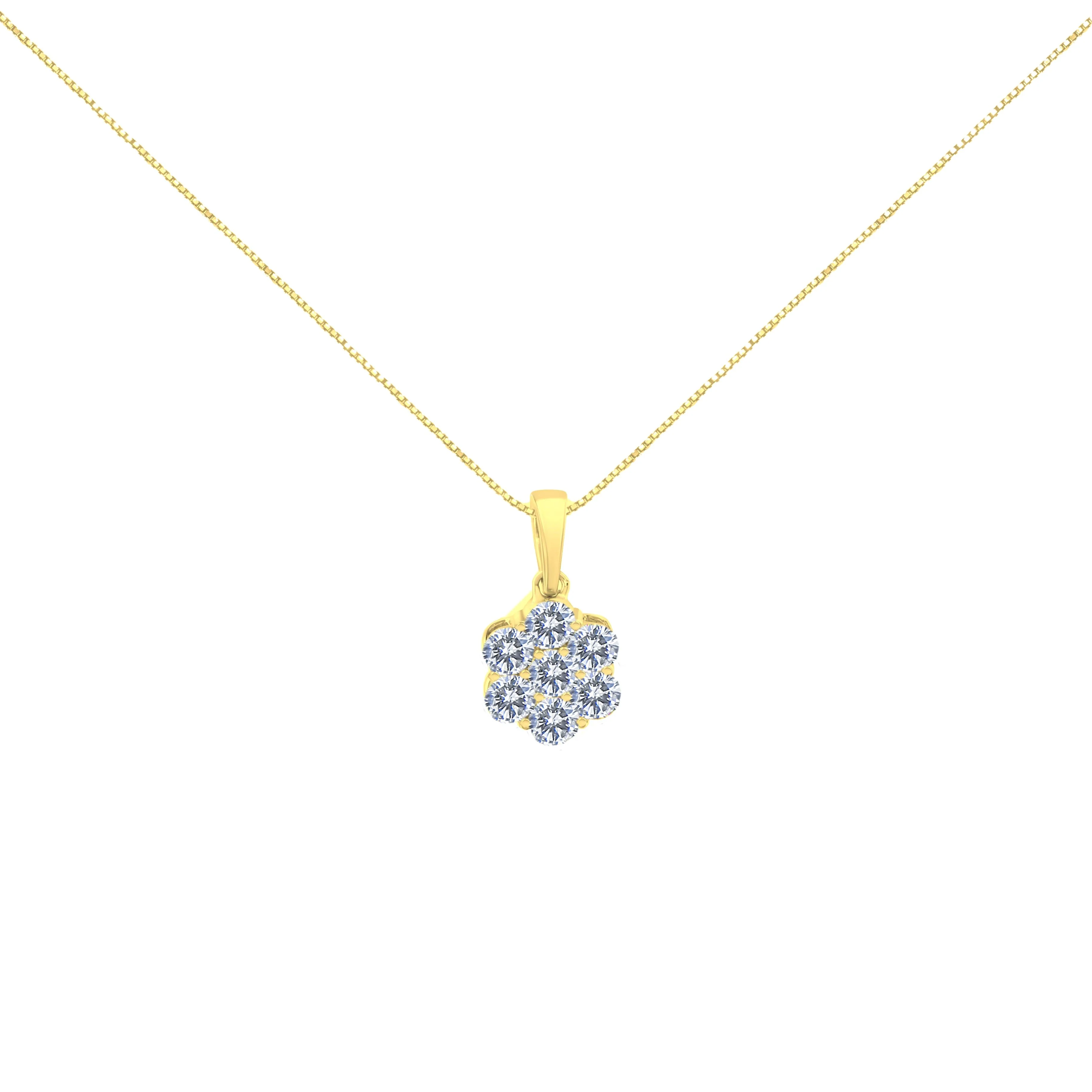 14K Yellow Gold 1.00 Cttw Brilliant Round-Cut Diamond 7 Stone Floral Cluster 18" Pendant Necklace (H-I Color, SI2-I1 Clarity) - Image 4