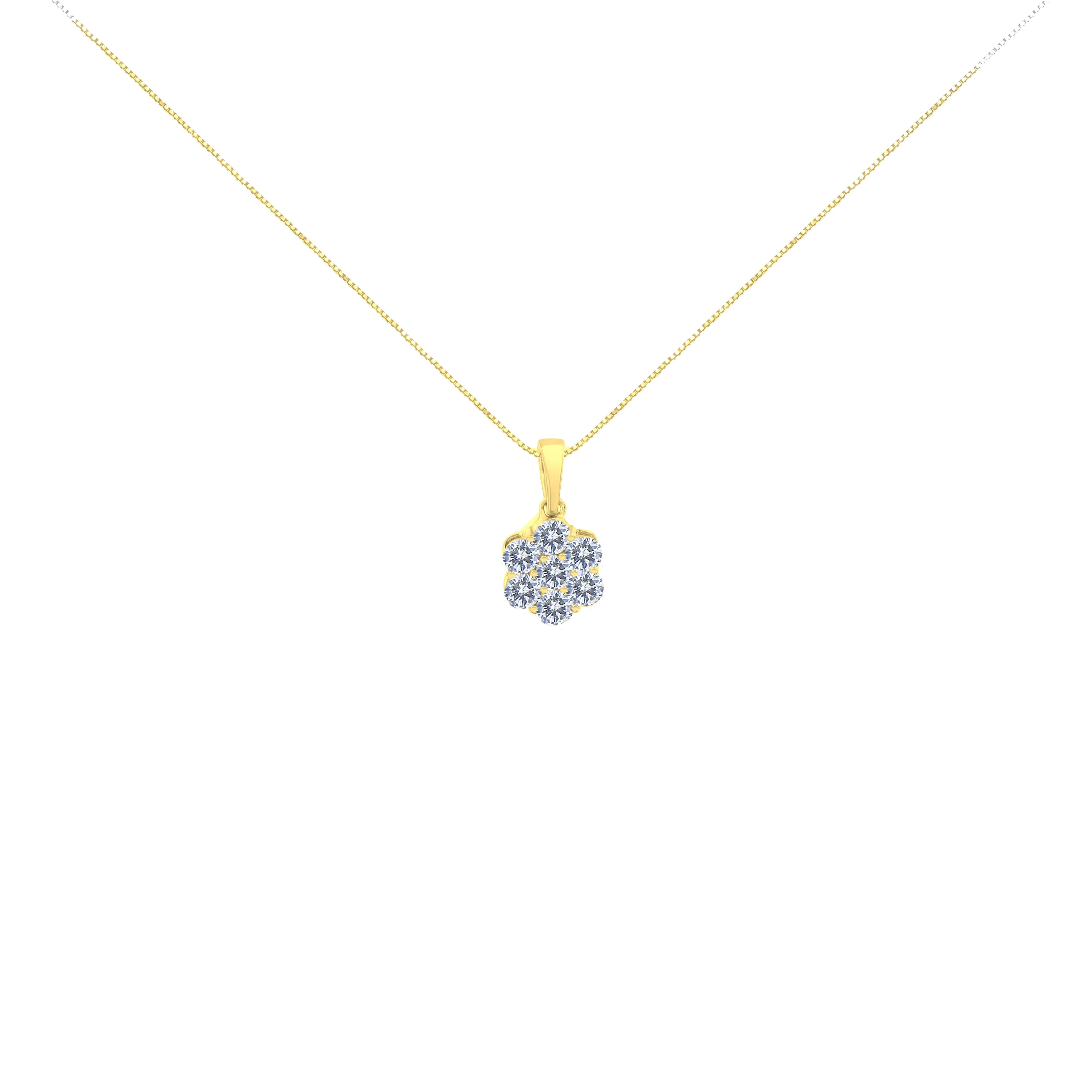 14K Yellow Gold 1.00 Cttw Brilliant Round-Cut Diamond 7 Stone Floral Cluster 18" Pendant Necklace (H-I Color, SI2-I1 Clarity) - Image 5