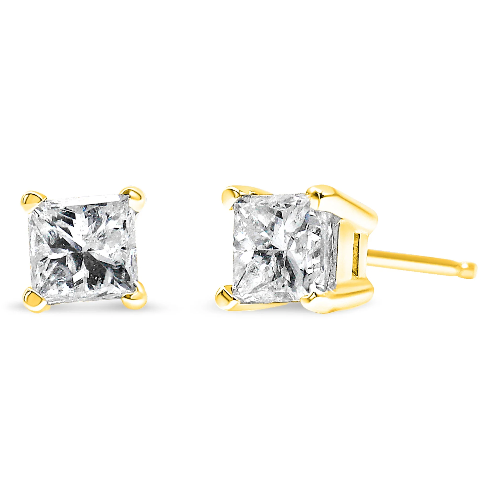 14K Yellow Gold 1.00 Cttw Princess-Cut Square Near Colorless Diamond Classic 4-Prong Solitaire Stud Earrings (J-K Color, I1-I2 Clarity) - Image 4