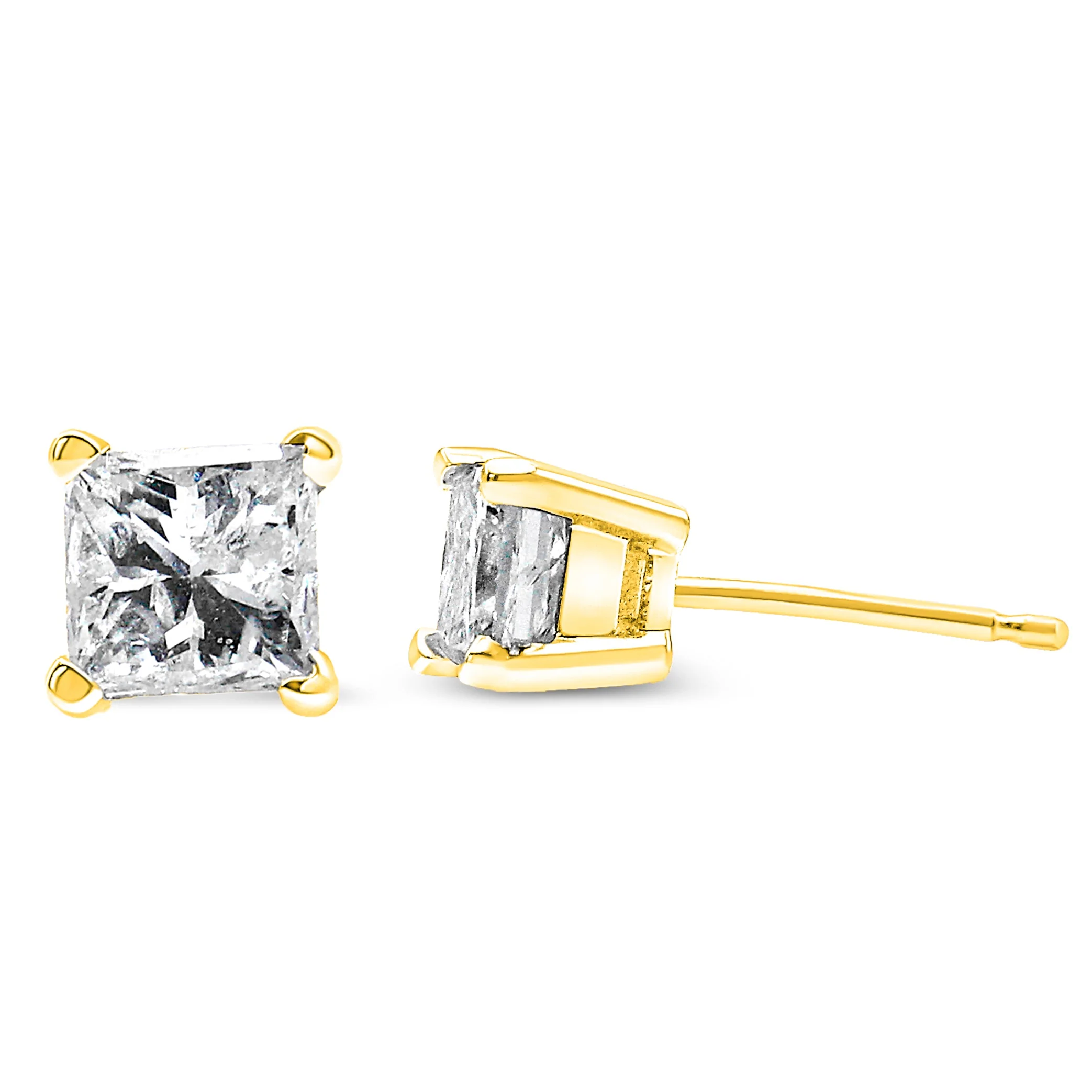 14K Yellow Gold 1.00 Cttw Princess-Cut Square Near Colorless Diamond Classic 4-Prong Solitaire Stud Earrings (J-K Color, I1-I2 Clarity) - Image 6