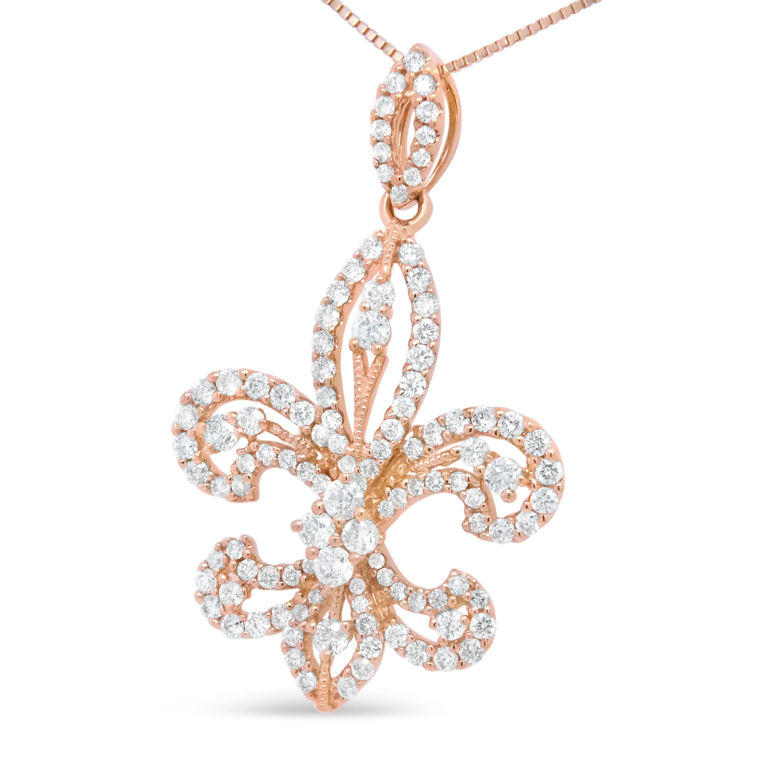 14K Yellow Gold 1.00 Cttw Round Diamond Fleur De Lis 18" Pendant Necklace (H-I Color, SI2-I1 Clarity) - Image 2