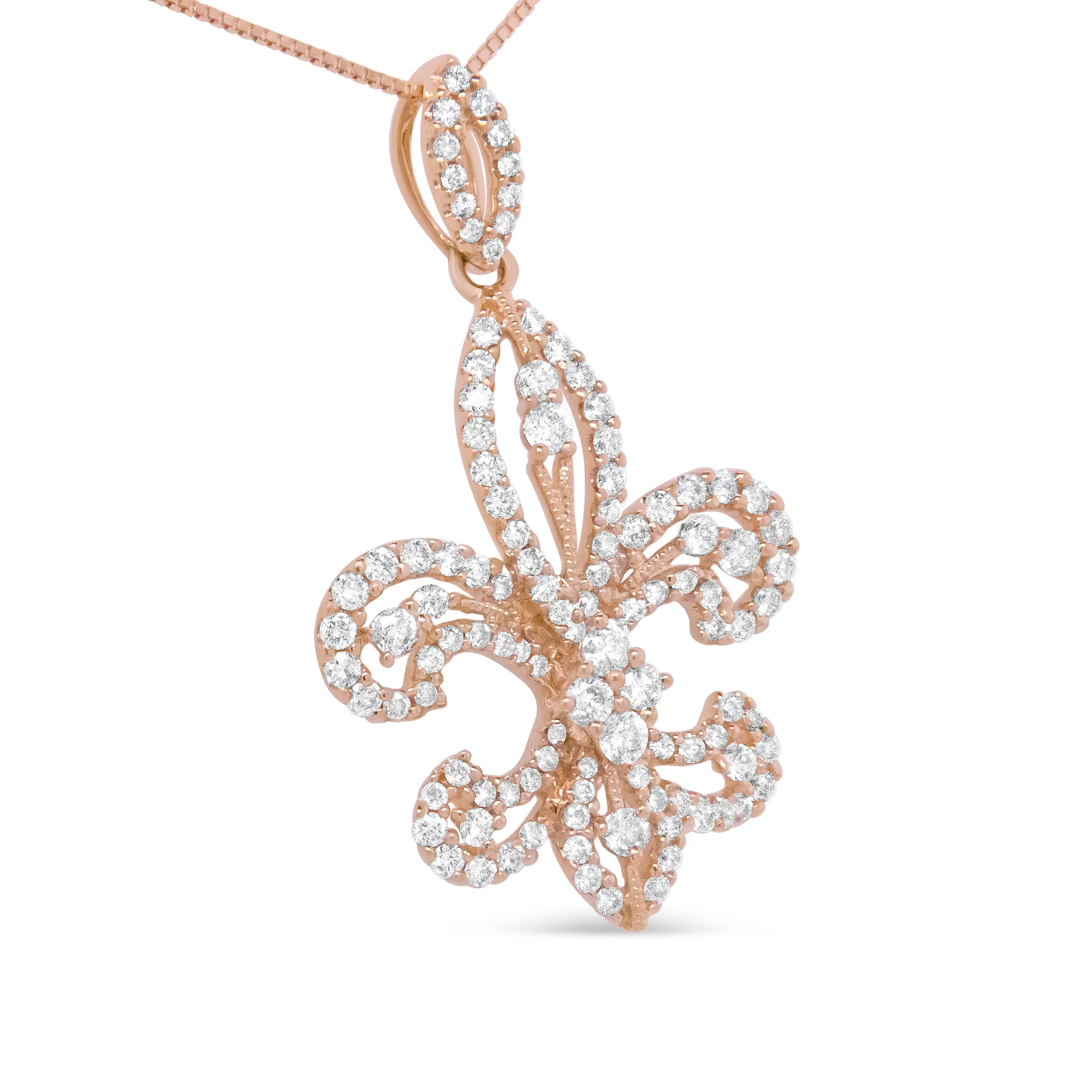 14K Yellow Gold 1.00 Cttw Round Diamond Fleur De Lis 18" Pendant Necklace (H-I Color, SI2-I1 Clarity) - Image 3