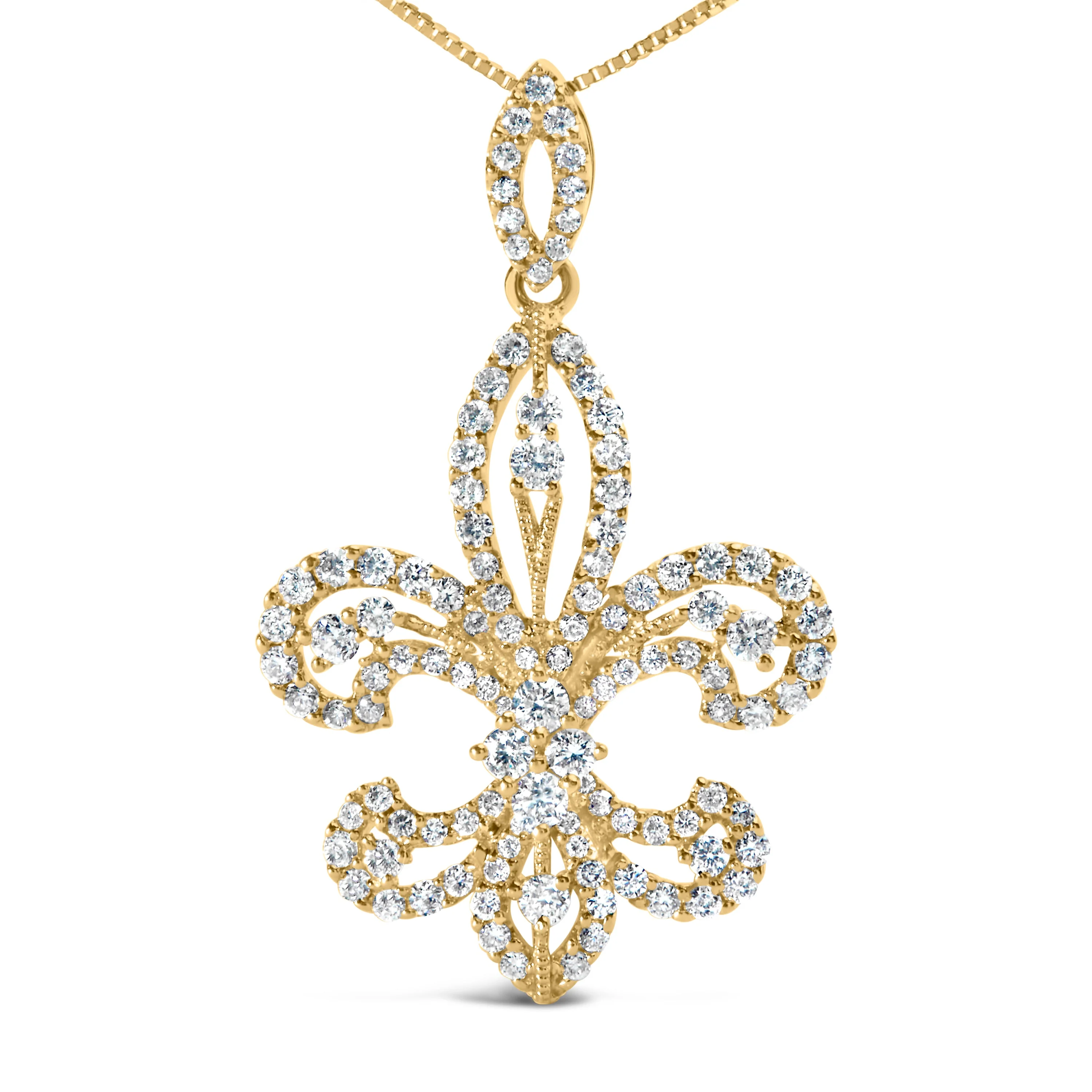 14K Yellow Gold 1.00 Cttw Round Diamond Fleur De Lis 18" Pendant Necklace (H-I Color, SI2-I1 Clarity) - Image 5