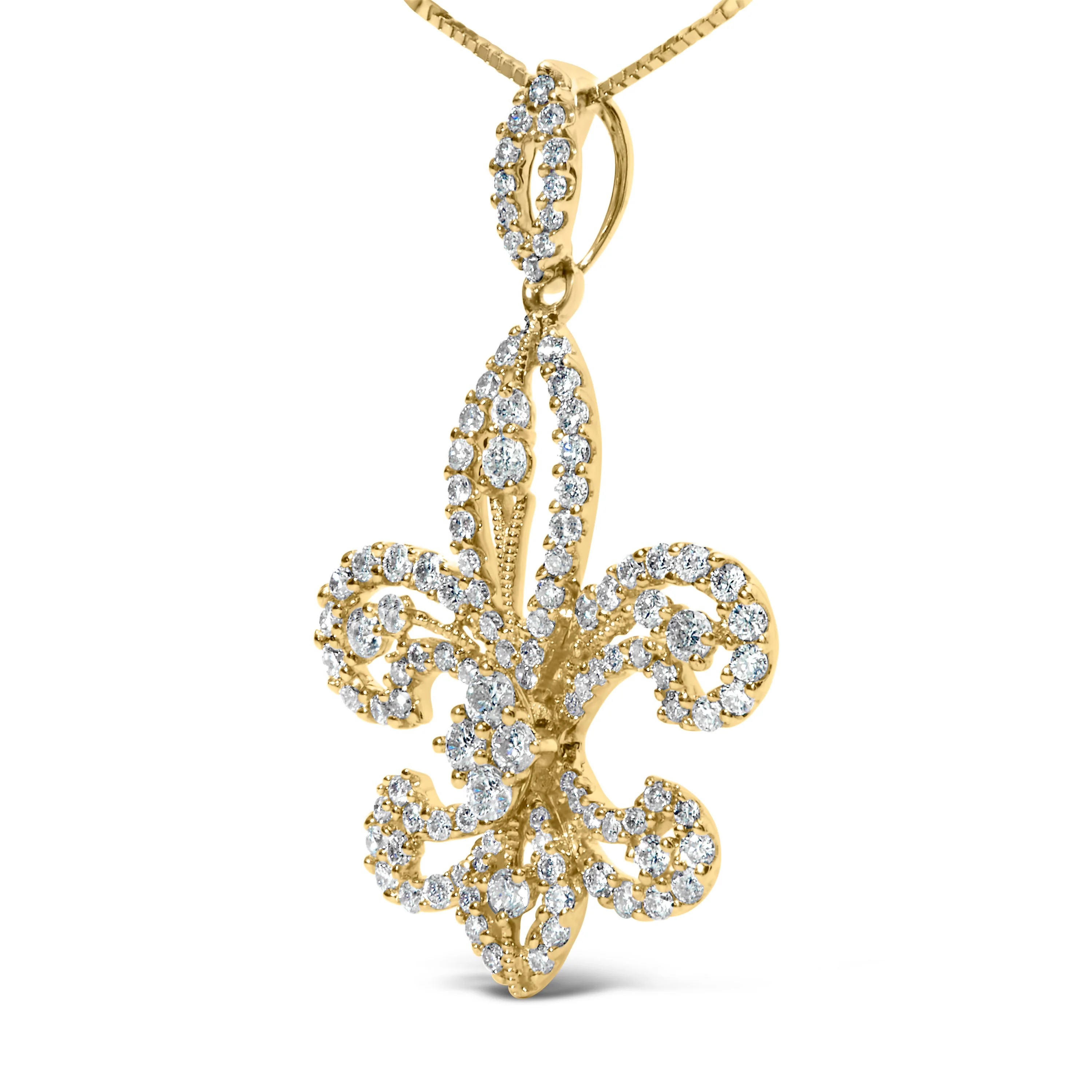 14K Yellow Gold 1.00 Cttw Round Diamond Fleur De Lis 18" Pendant Necklace (H-I Color, SI2-I1 Clarity) - Image 6