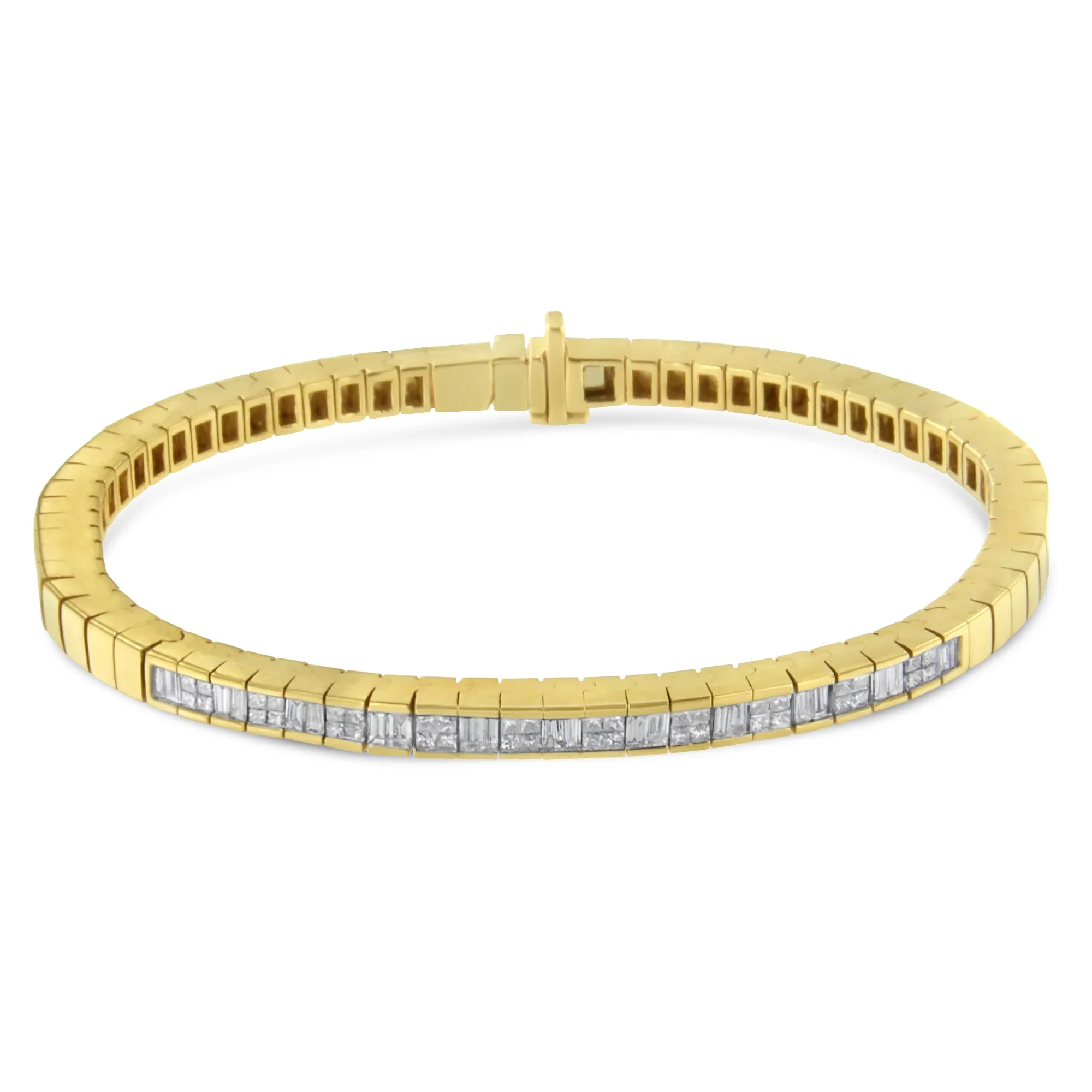 14K Yellow Gold 1-1/10 Cttw Princess & Baguette Cut Diamond 7" Alternating Stone Eternity Tennis Bracelet (G-H Color, VS1-VS2 Clarity) - Image 2