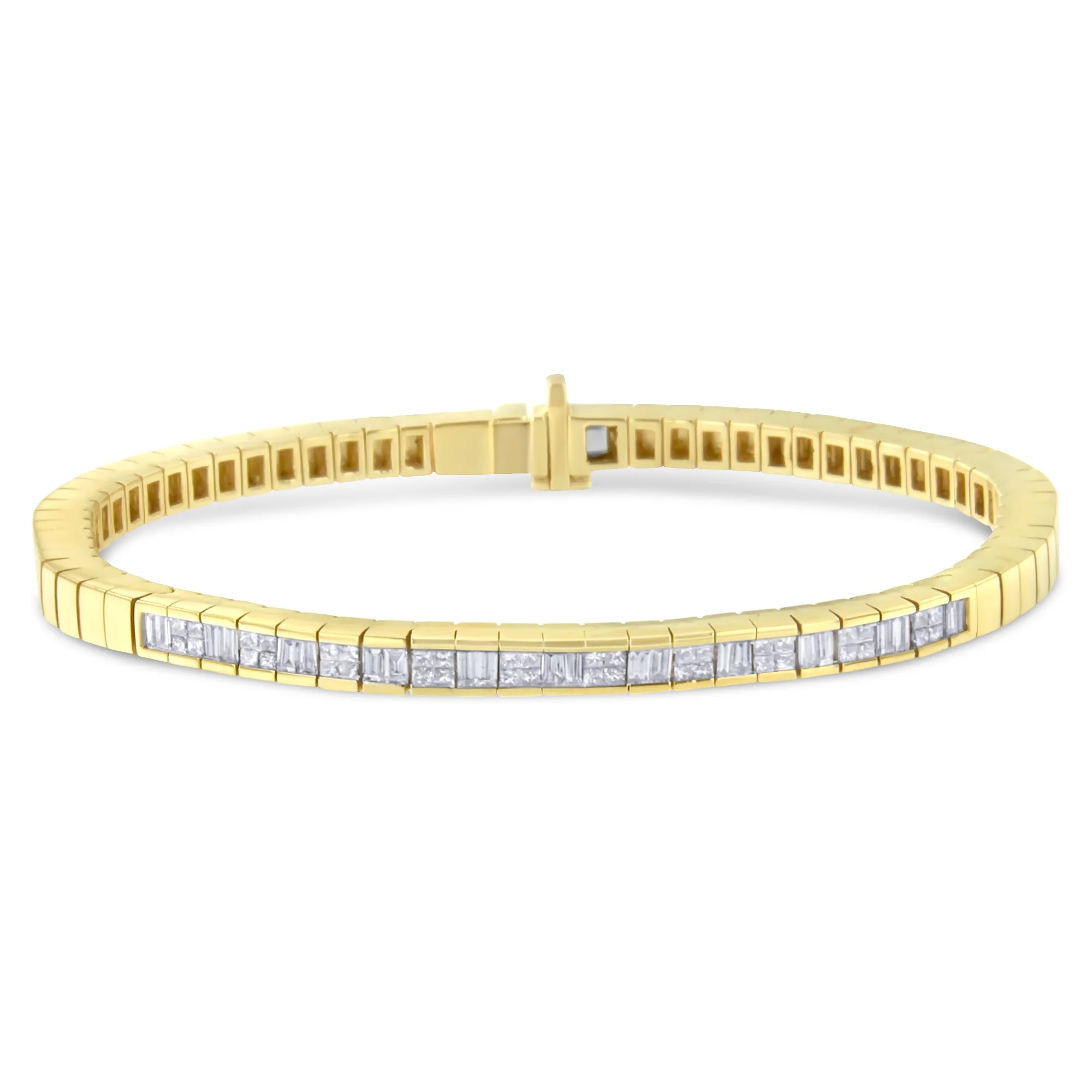 14K Yellow Gold 1-1/10 Cttw Princess & Baguette Cut Diamond 7" Alternating Stone Eternity Tennis Bracelet (G-H Color, VS1-VS2 Clarity) - Image 5