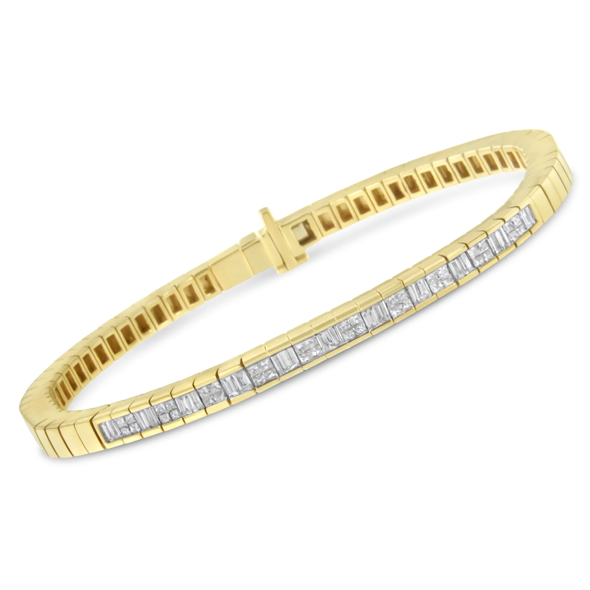 14K Yellow Gold 1-1/10 Cttw Princess & Baguette Cut Diamond 7" Alternating Stone Eternity Tennis Bracelet (G-H Color, VS1-VS2 Clarity) - Image 7