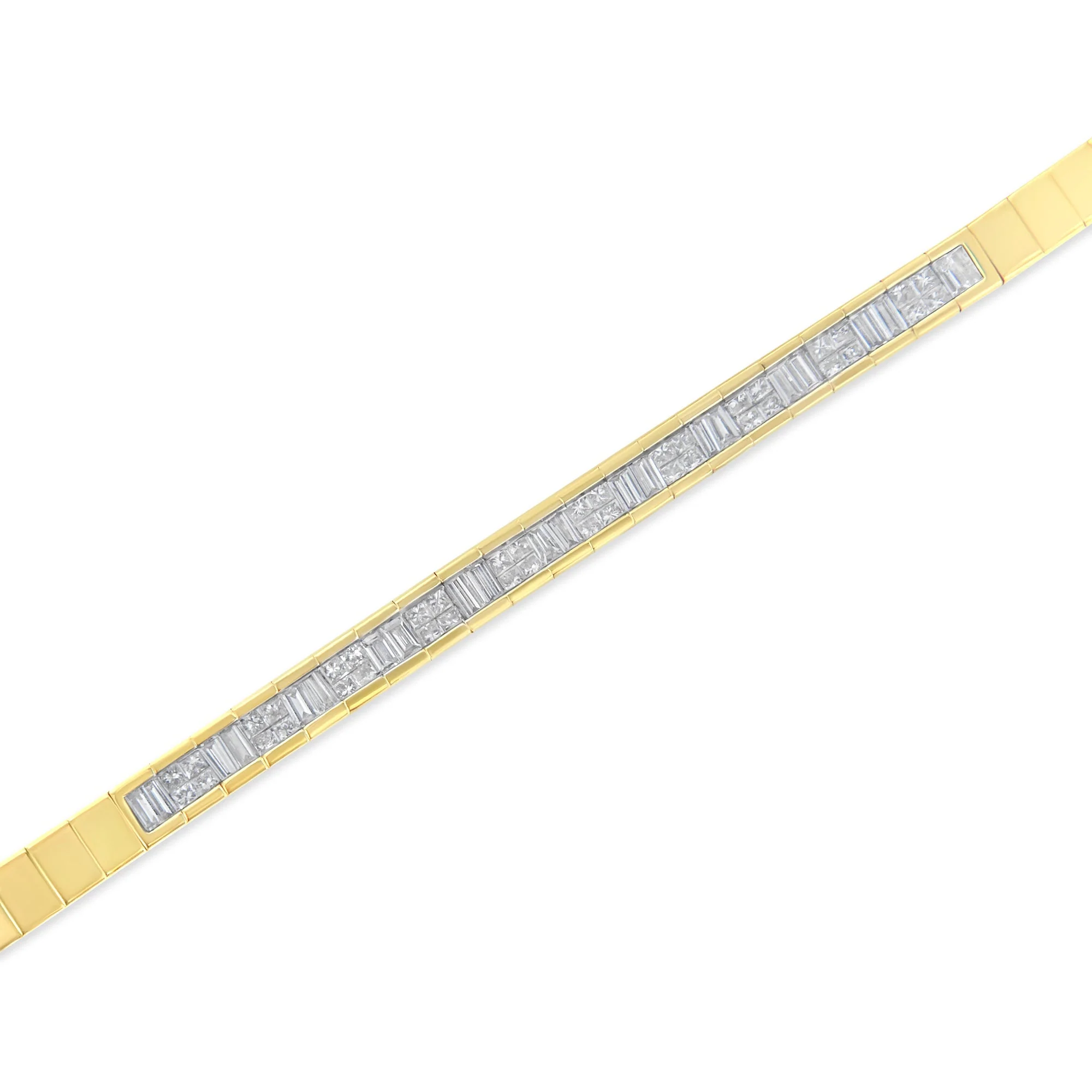 14K Yellow Gold 1-1/10 Cttw Princess & Baguette Cut Diamond 7" Alternating Stone Eternity Tennis Bracelet (G-H Color, VS1-VS2 Clarity) - Image 8