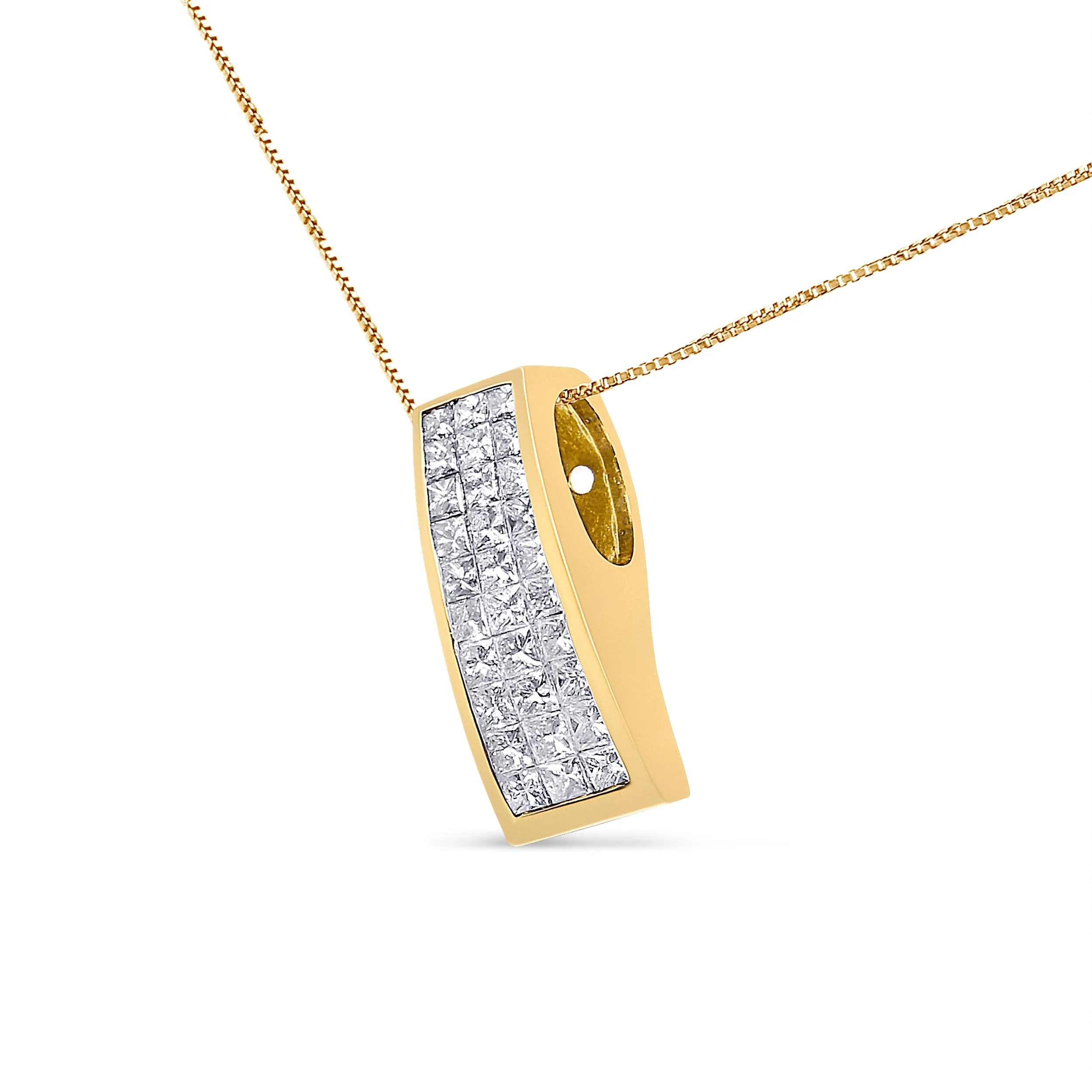14K Yellow Gold 1 1/2 cttw Princess Cut Diamond Greek Column Pendant Necklace (G-H, VS1-VS2) - Image 8