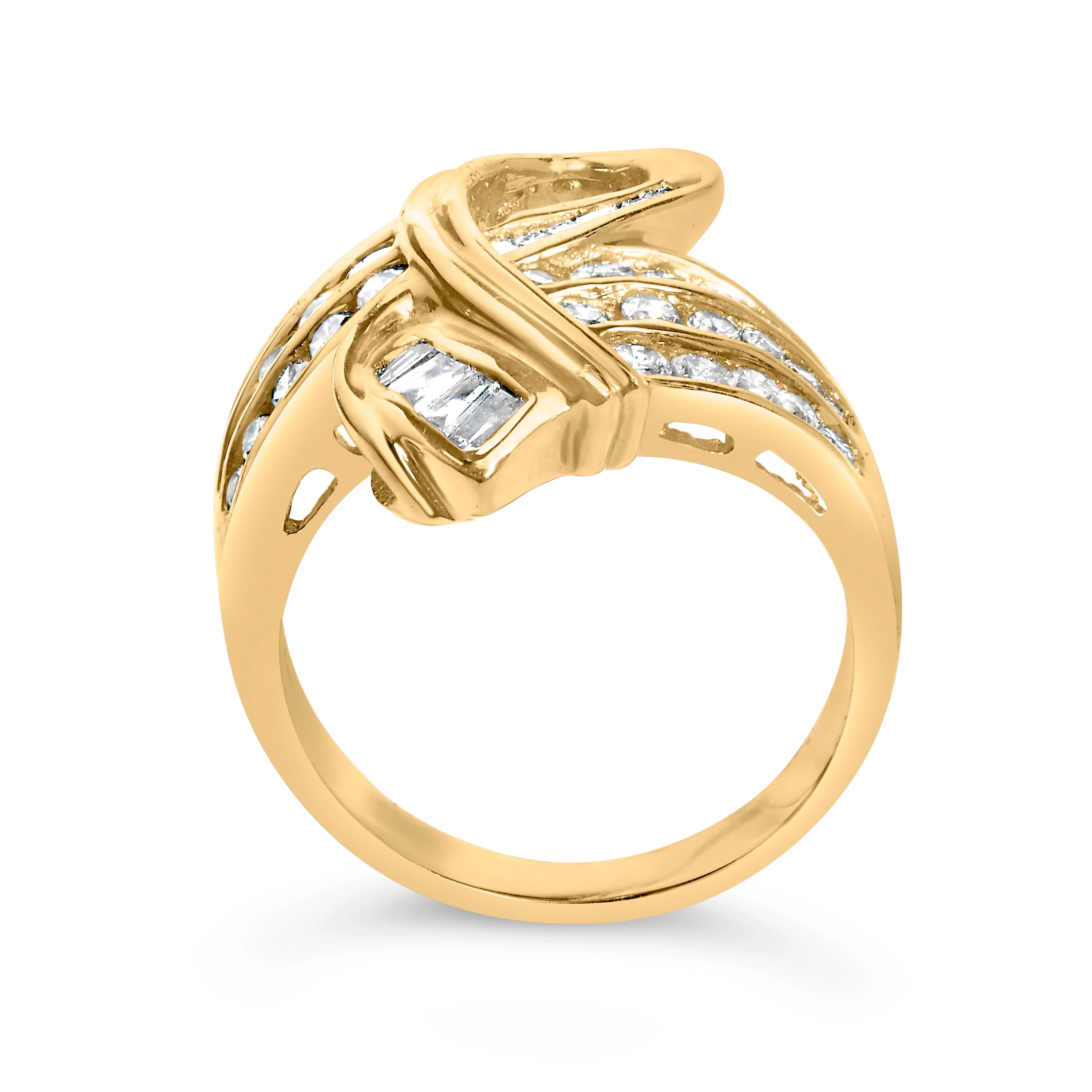 14K Yellow Gold 1 1/3 Cttw Channel Set Diamond Bypass Cocktail Ring (J-K Color, I1-I2 Clarity) - Ring Size 7 - Image 10