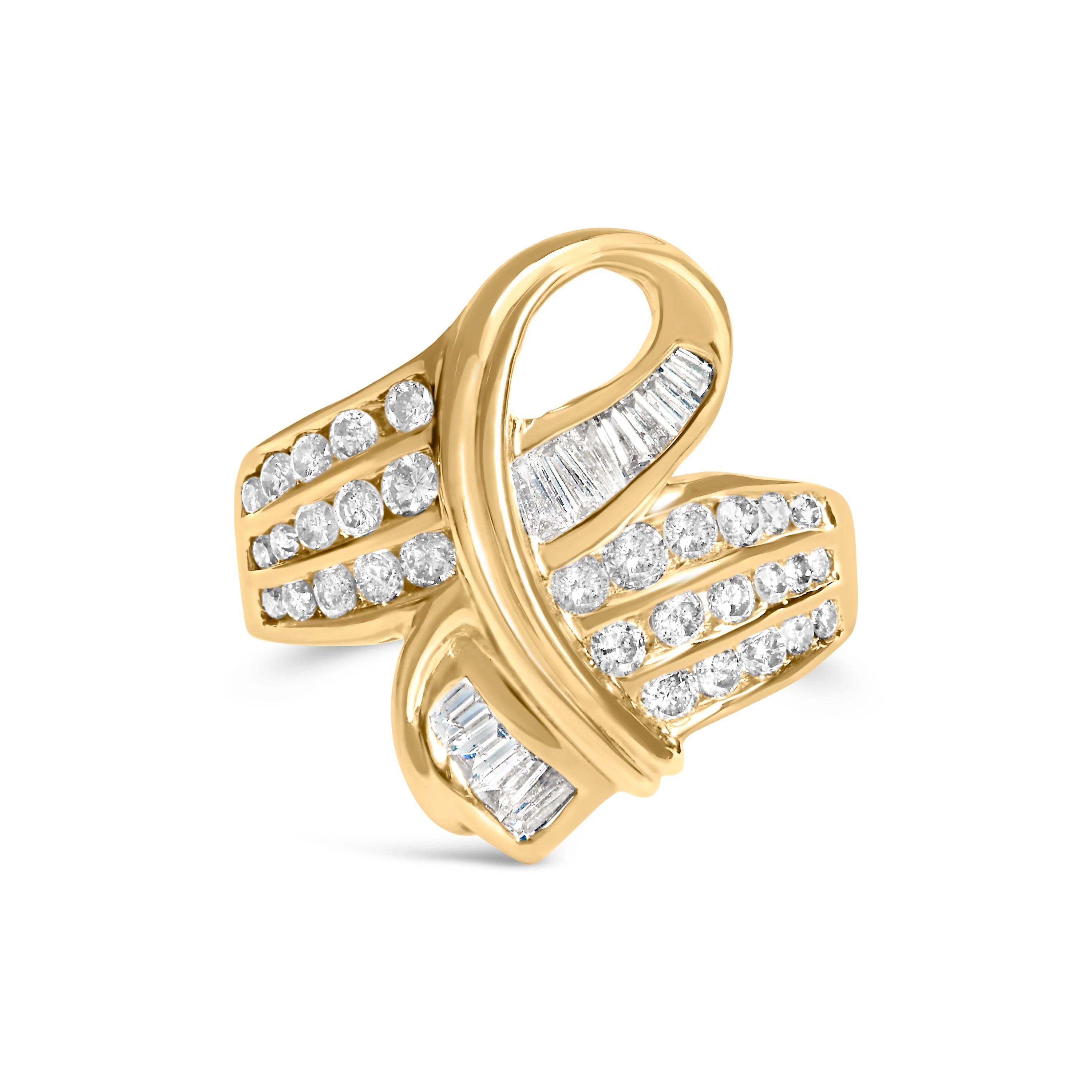 14K Yellow Gold 1 1/3 Cttw Channel Set Diamond Bypass Cocktail Ring (J-K Color, I1-I2 Clarity) - Ring Size 7 - Image 6