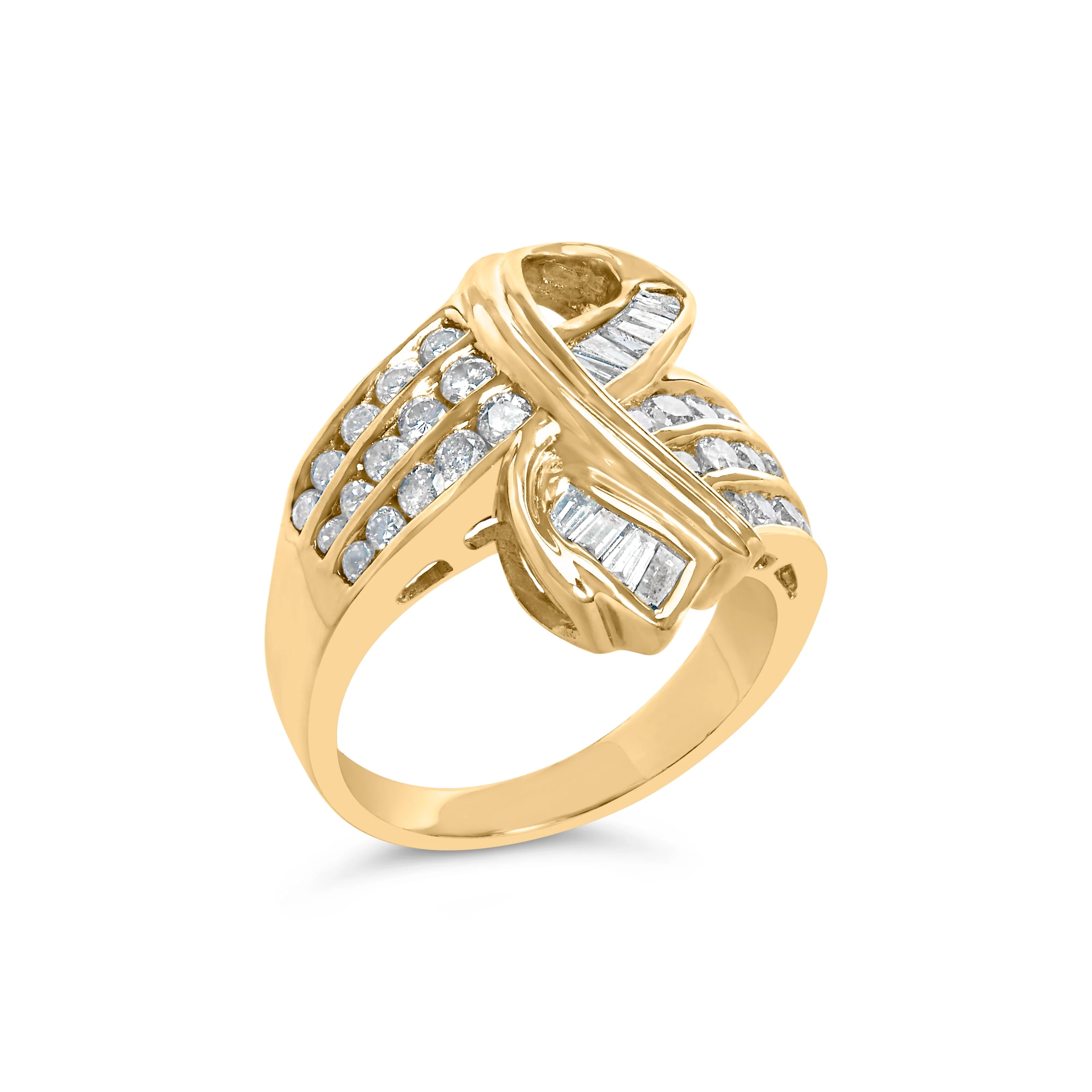 14K Yellow Gold 1 1/3 Cttw Channel Set Diamond Bypass Cocktail Ring (J-K Color, I1-I2 Clarity) - Ring Size 7 - Image 8