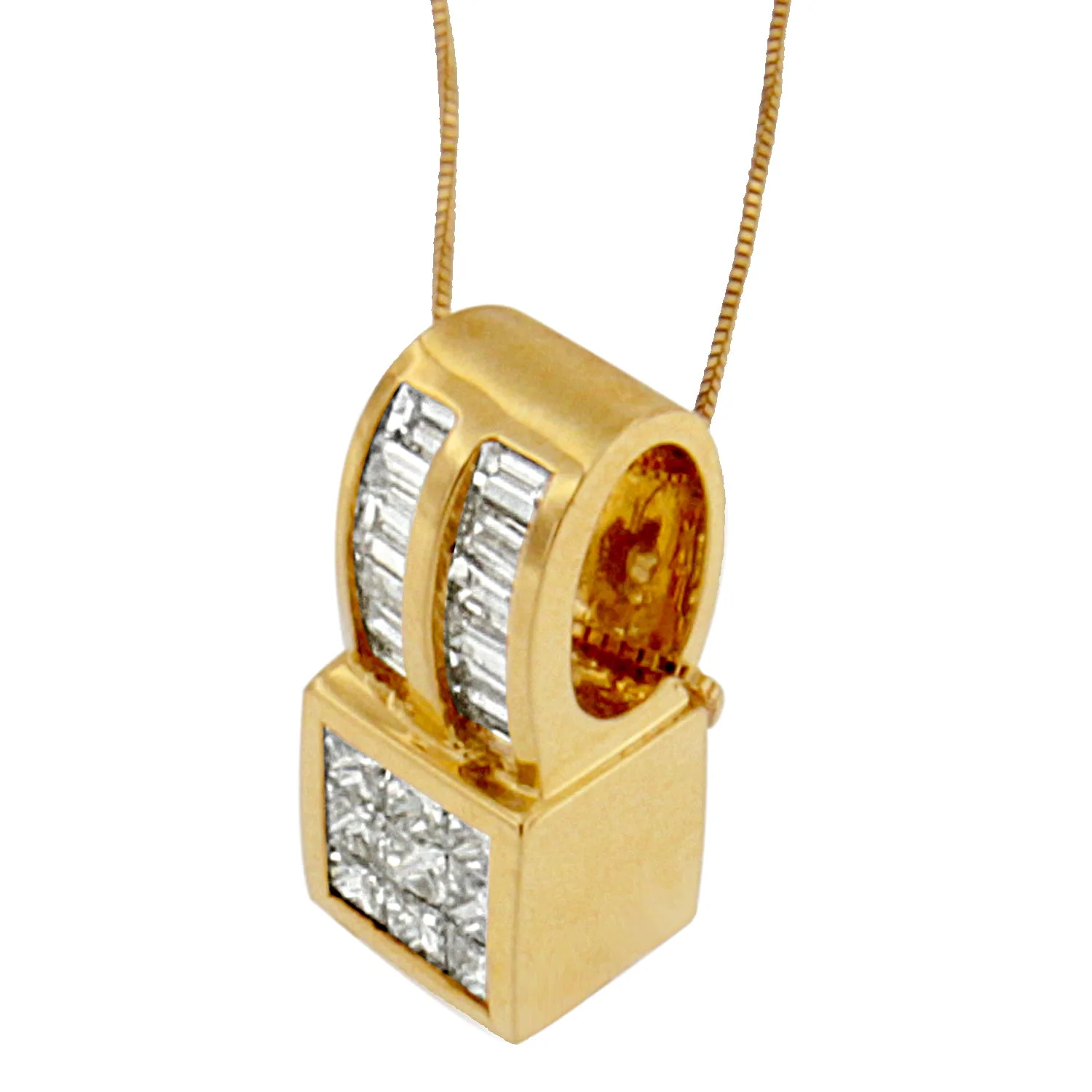 14K Yellow Gold 1 1/4 cttw Princess and Baguette Cut Geometric Inspired Diamond Pendant Necklace (H-I, VS1-VS2) - Image 2