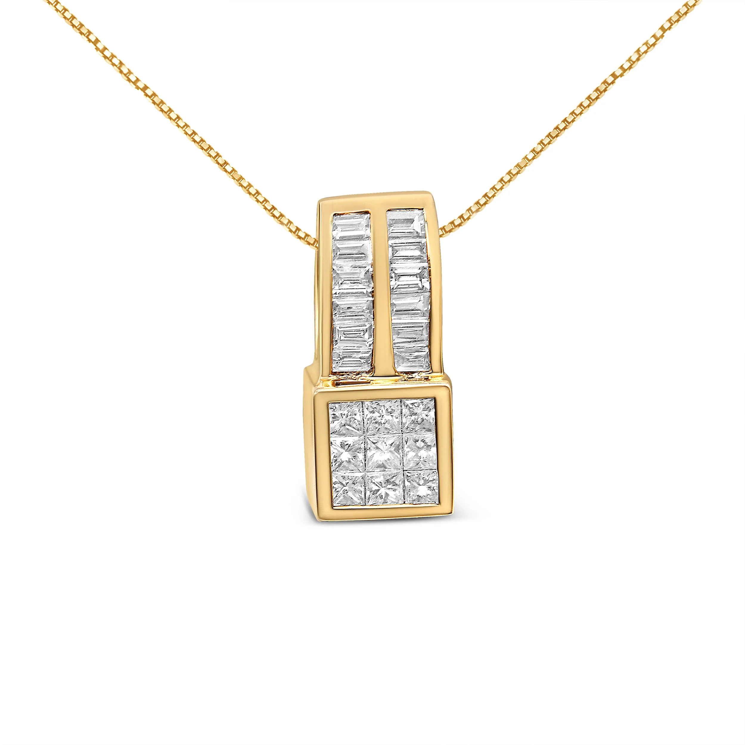 14K Yellow Gold 1 1/4 cttw Princess and Baguette Cut Geometric Inspired Diamond Pendant Necklace (H-I, VS1-VS2) - Image 4