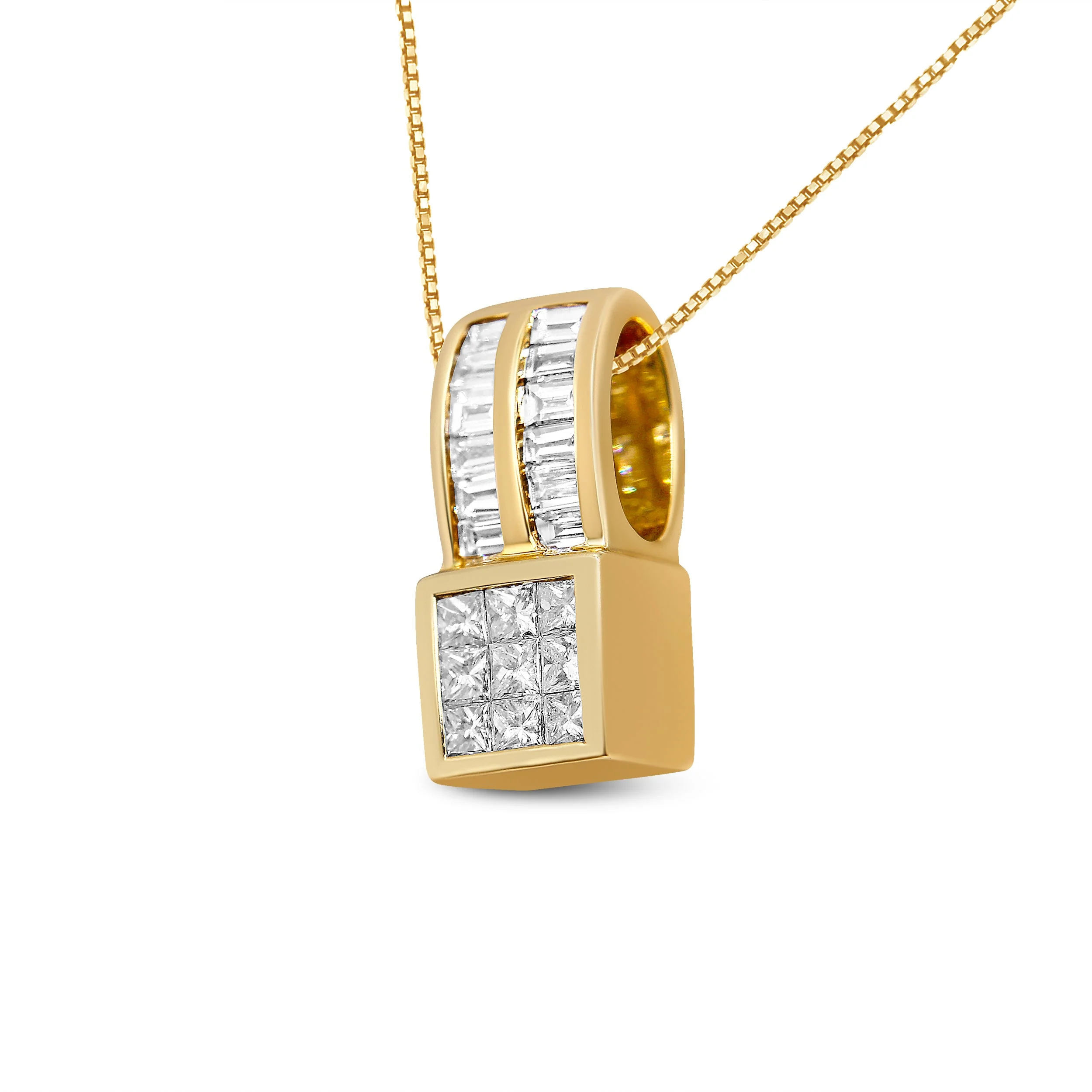 14K Yellow Gold 1 1/4 cttw Princess and Baguette Cut Geometric Inspired Diamond Pendant Necklace (H-I, VS1-VS2) - Image 5