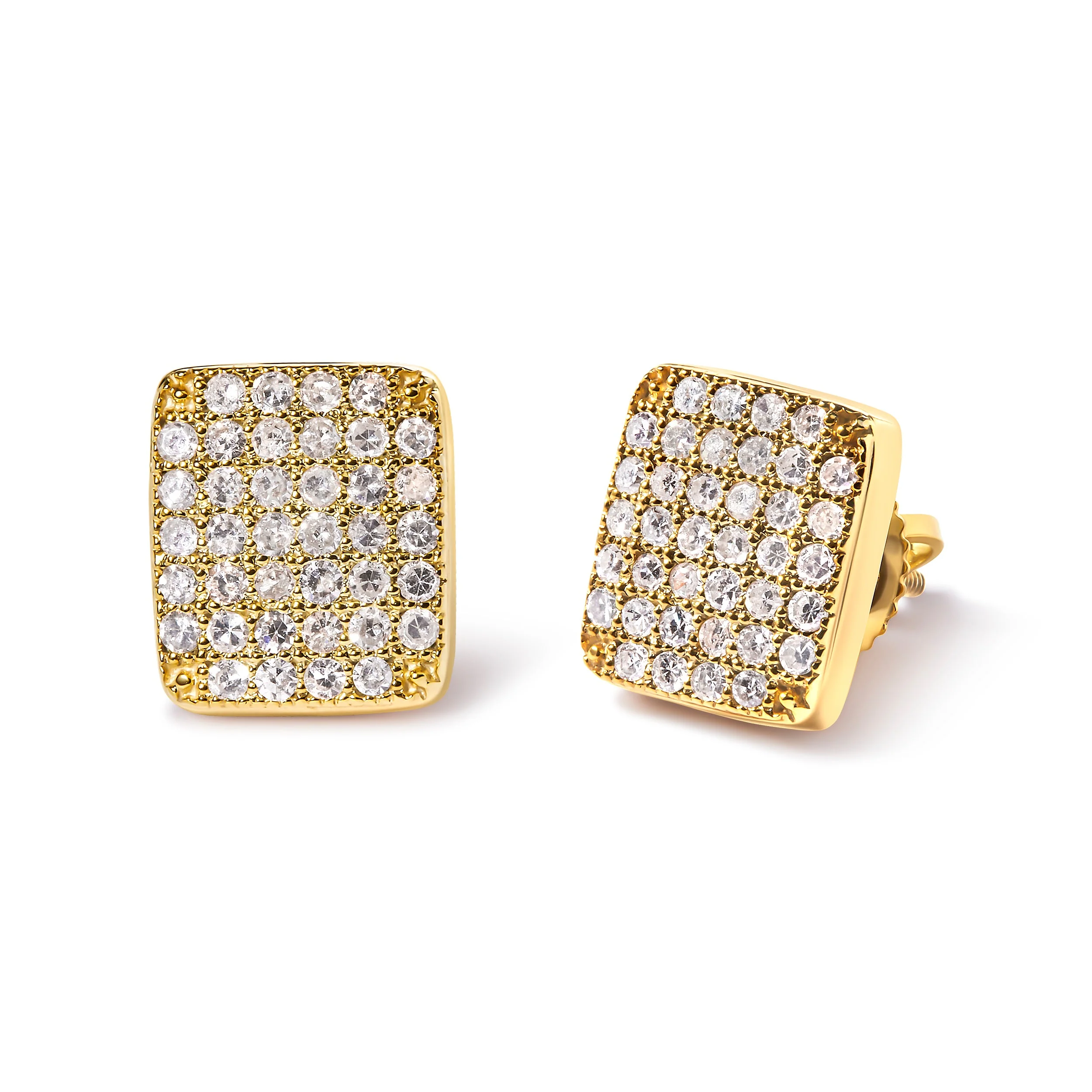 14K Yellow Gold 1/2 Cttw Diamond Square Shaped Composite Cluster Stud Earrings (I-J Color, I1-I2 Clarity) - Image 2
