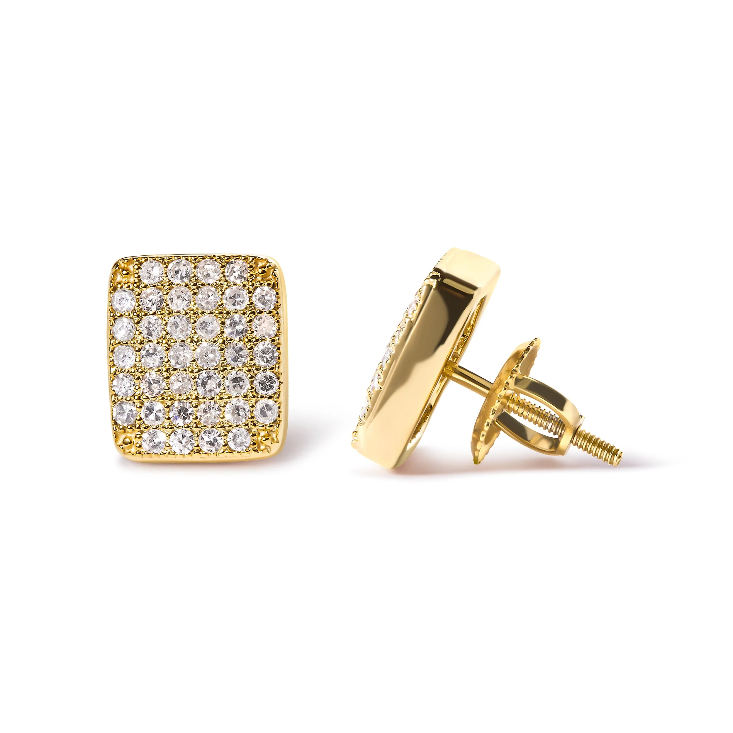 14K Yellow Gold 1/2 Cttw Diamond Square Shaped Composite Cluster Stud Earrings (I-J Color, I1-I2 Clarity) - Image 3