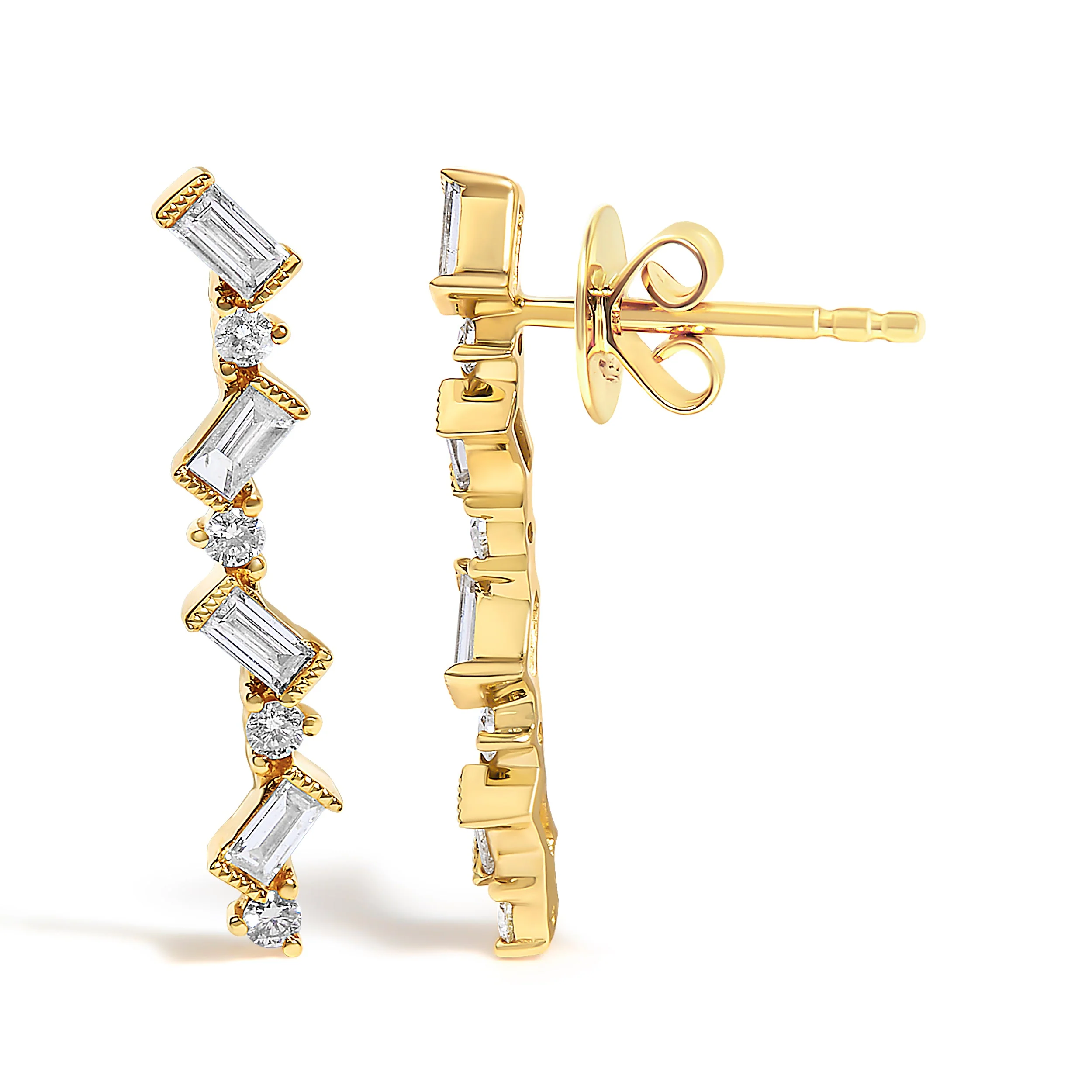 14K Yellow Gold 1/2 Cttw Diamond Zig Zag Drop Earrings (I-J Color, SI2-I1 Clarity) - Image 3