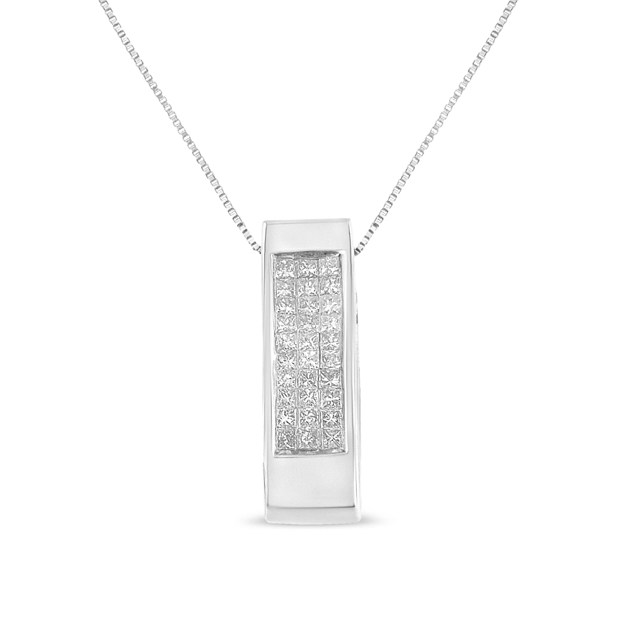 14K Yellow Gold 1/2 Cttw Invisible Set Princess Cut Diamond Vertical Bar Block Pendant 18" Necklace (H-I Color, SI2-I1 Clarity) - Image 8