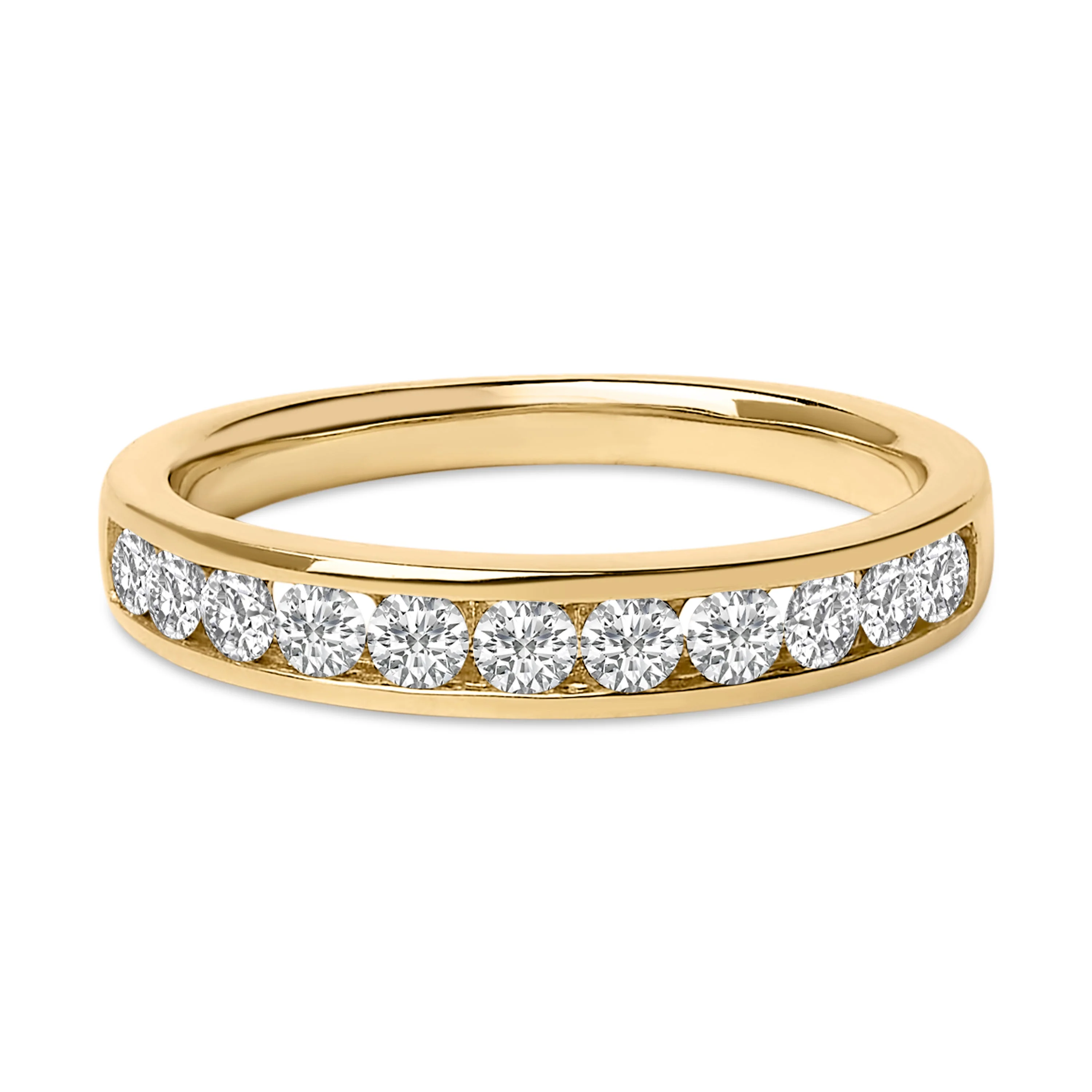 14K Yellow Gold 1/2 Cttw Round Diamond 11 Stone Channel Set Band